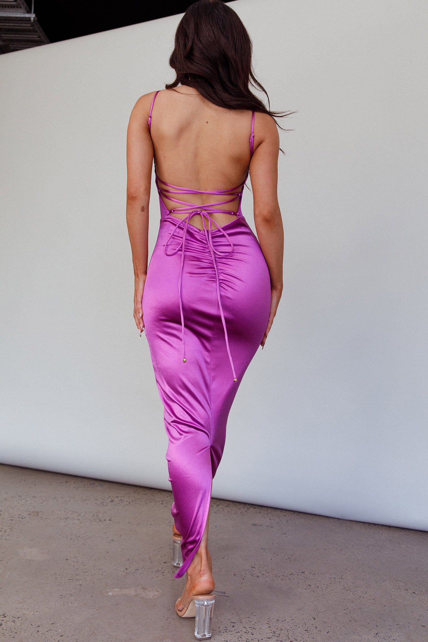 Seraya Lace-Up Back Dress Violet-Maymioy