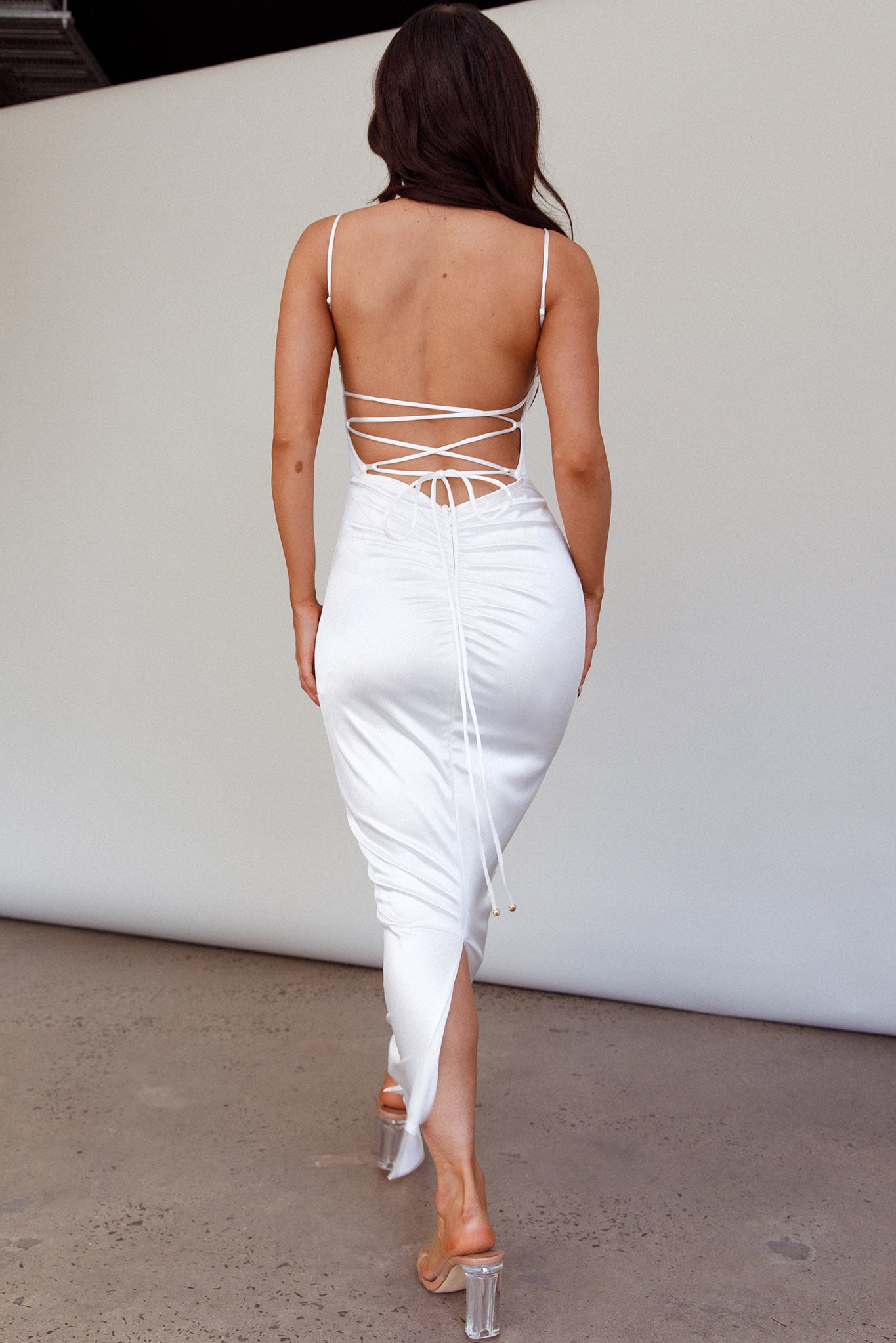 Seraya Lace-Up Back Dress White-Maymioy