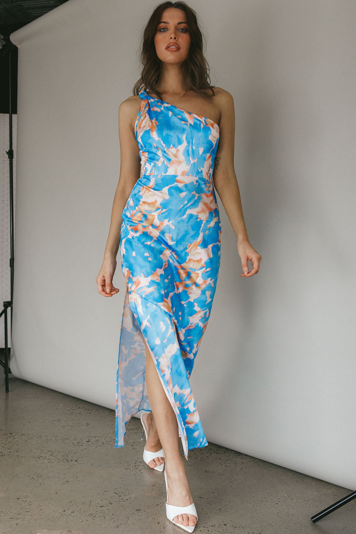 Portland One-Shoulder Maxi Dress Floral Blue-Maymioy
