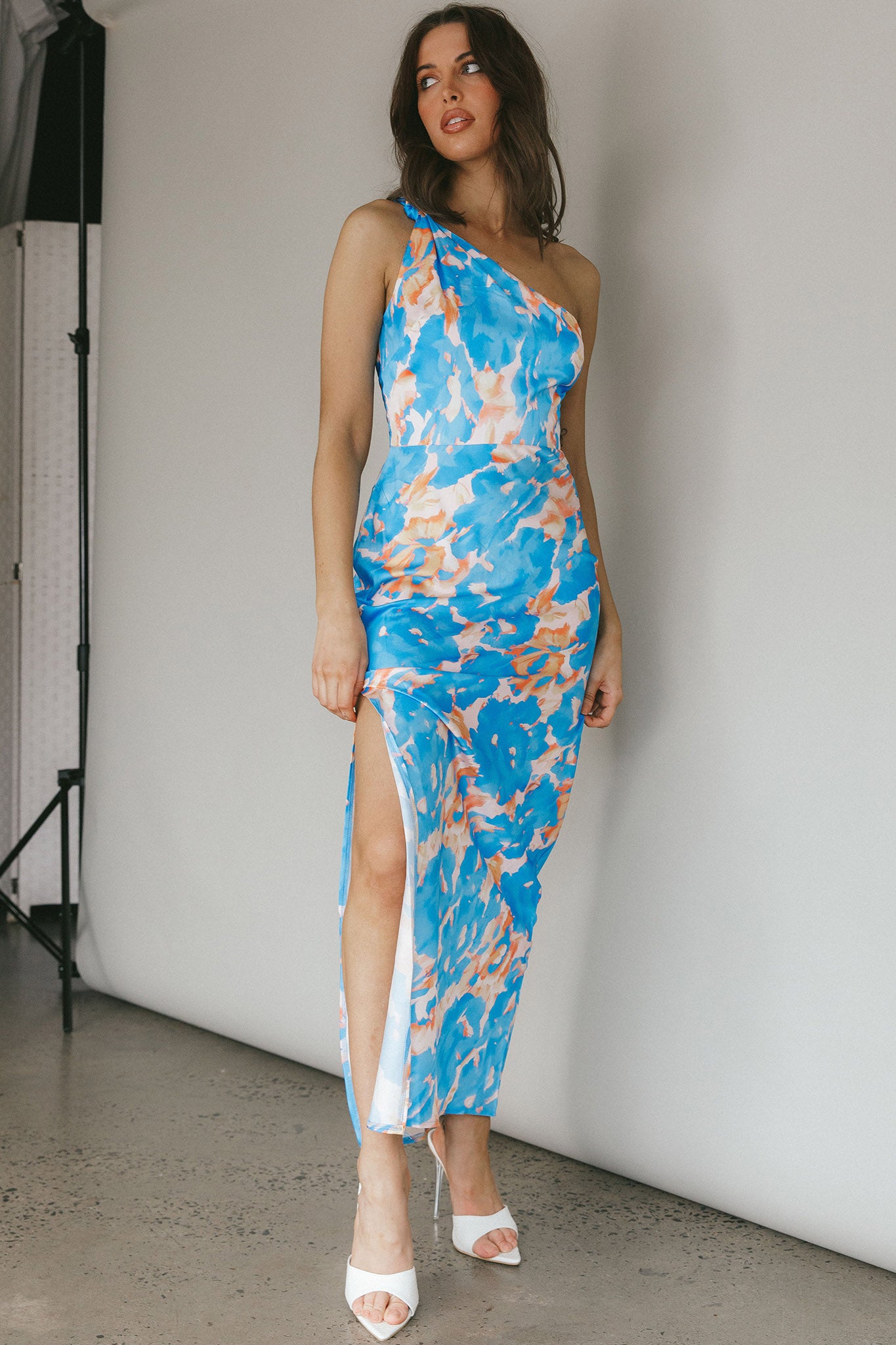 Portland One-Shoulder Maxi Dress Floral Blue-Maymioy
