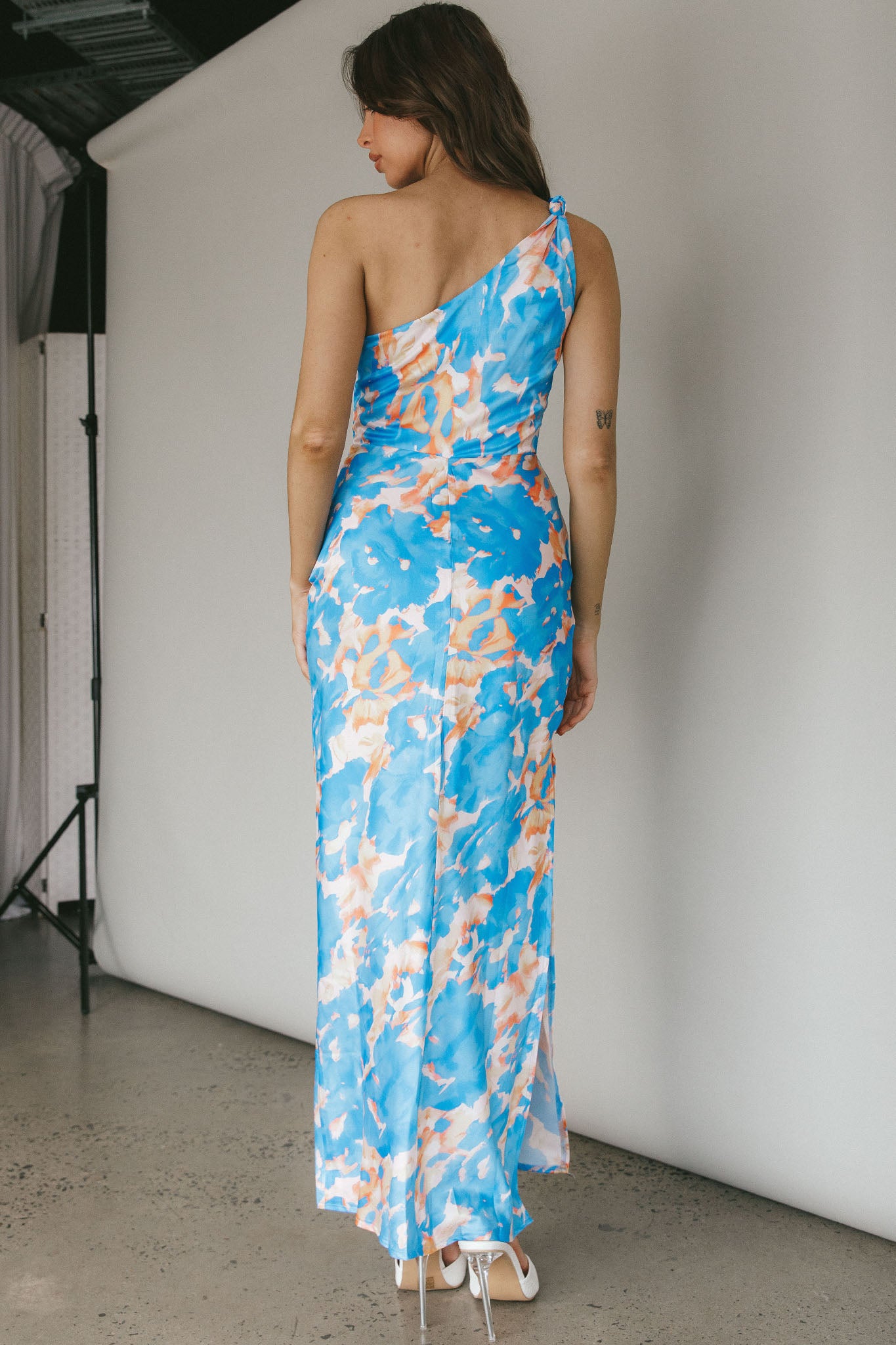 Portland One-Shoulder Maxi Dress Floral Blue-Maymioy