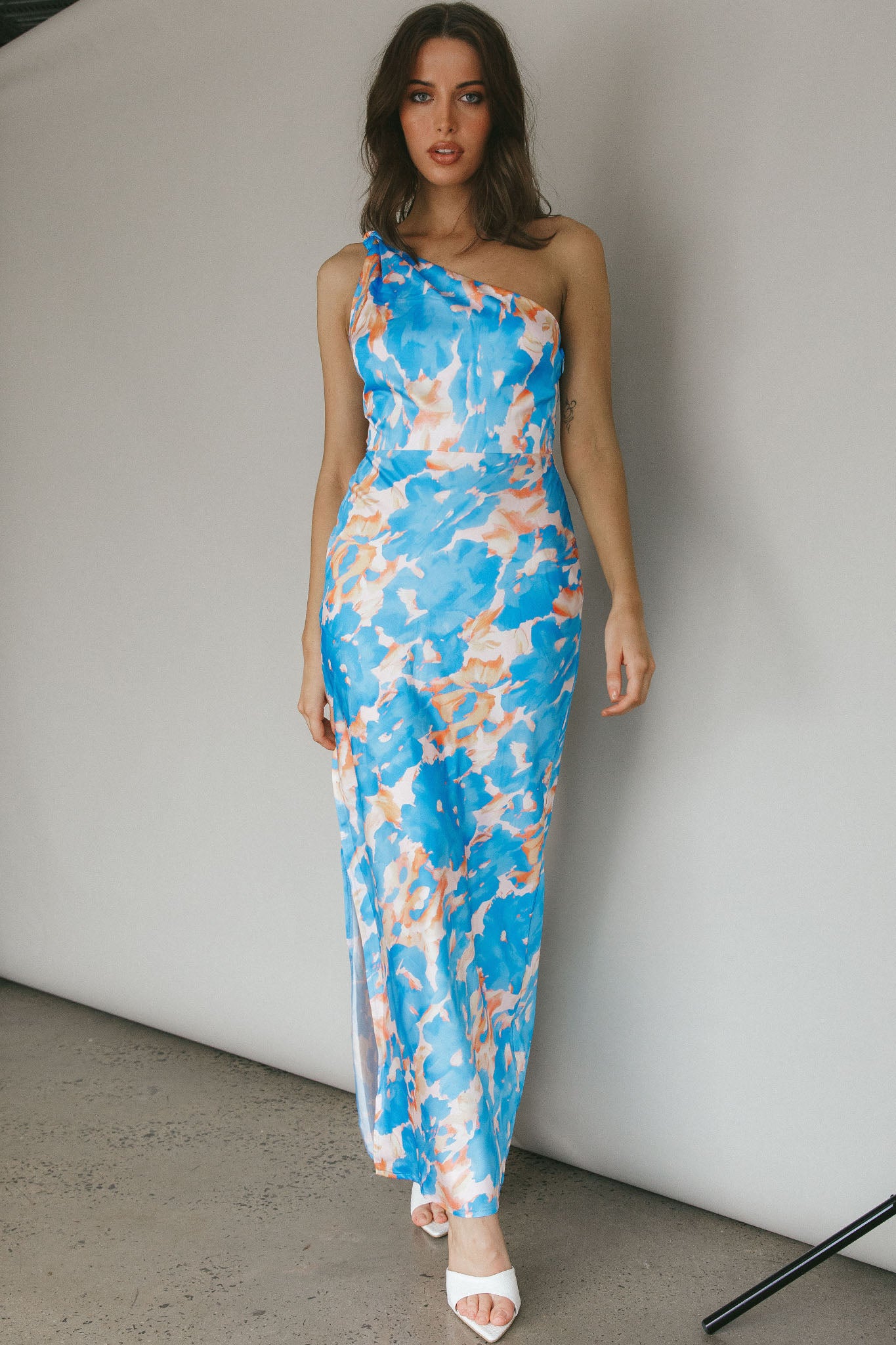 Portland One-Shoulder Maxi Dress Floral Blue-Maymioy