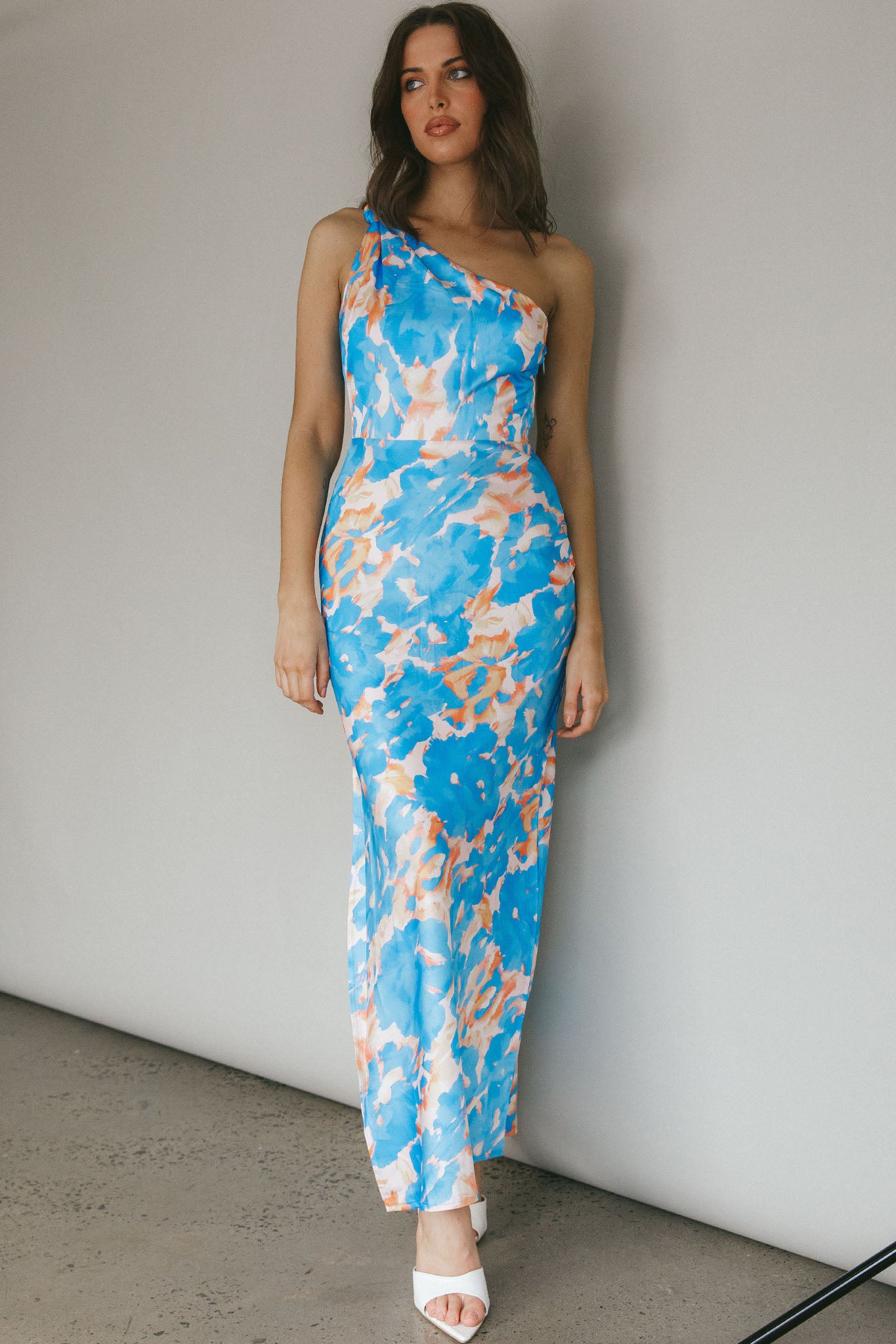 Portland One-Shoulder Maxi Dress Floral Blue-Maymioy