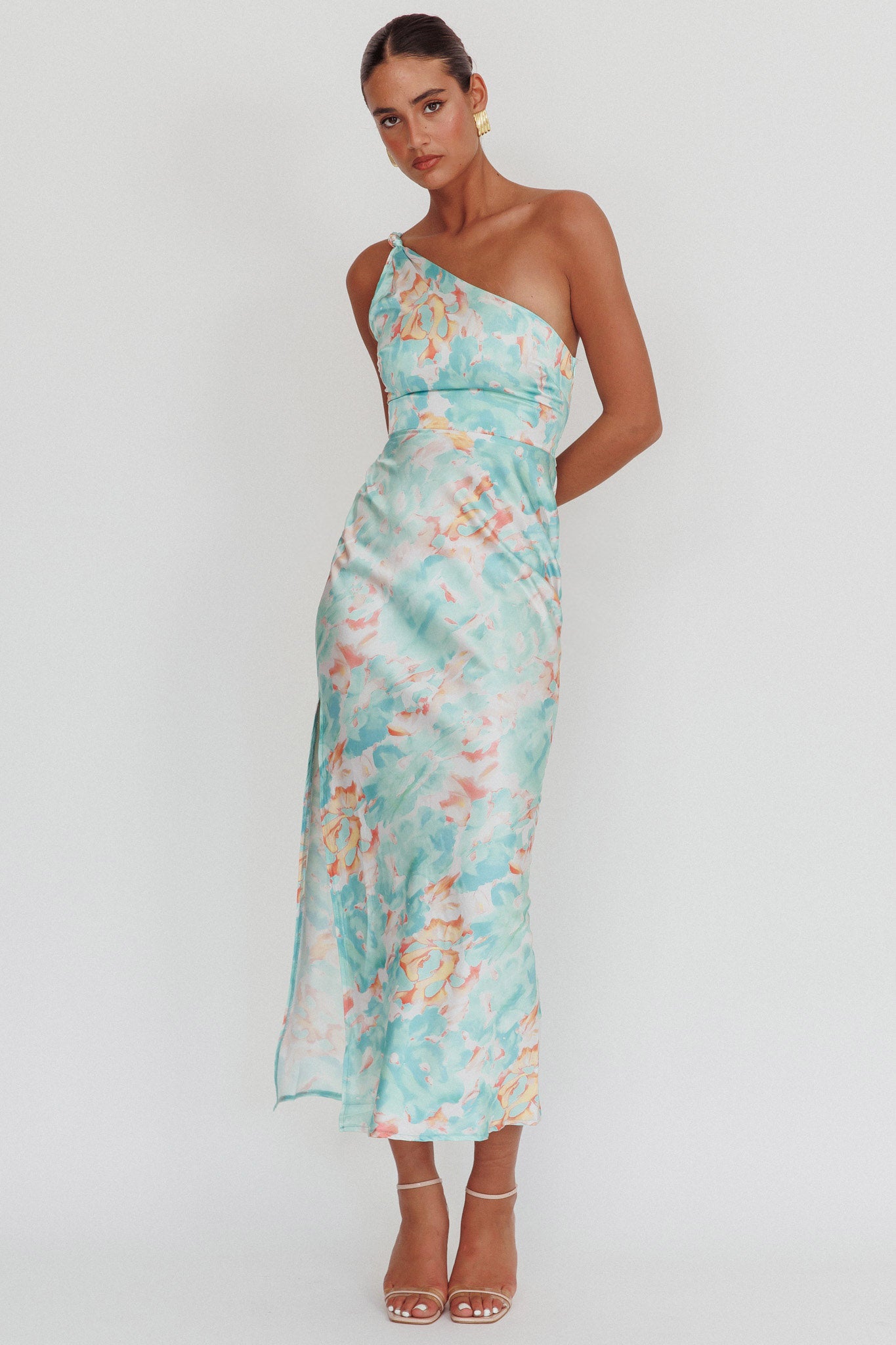 Portland One-Shoulder Maxi Dress Floral Mint-Maymioy