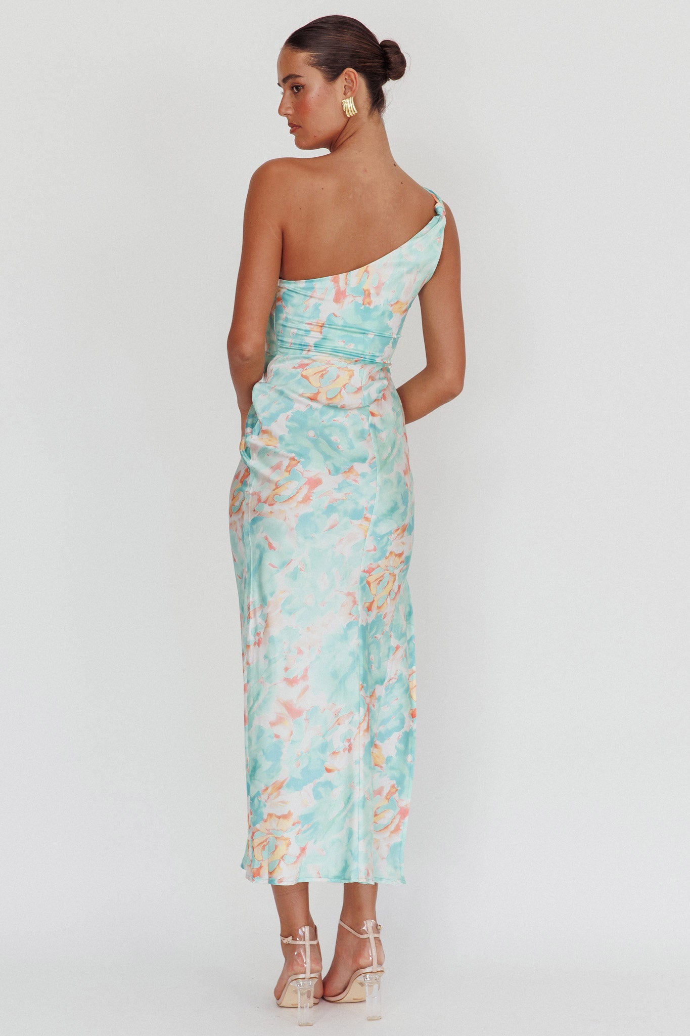 Portland One-Shoulder Maxi Dress Floral Mint-Maymioy