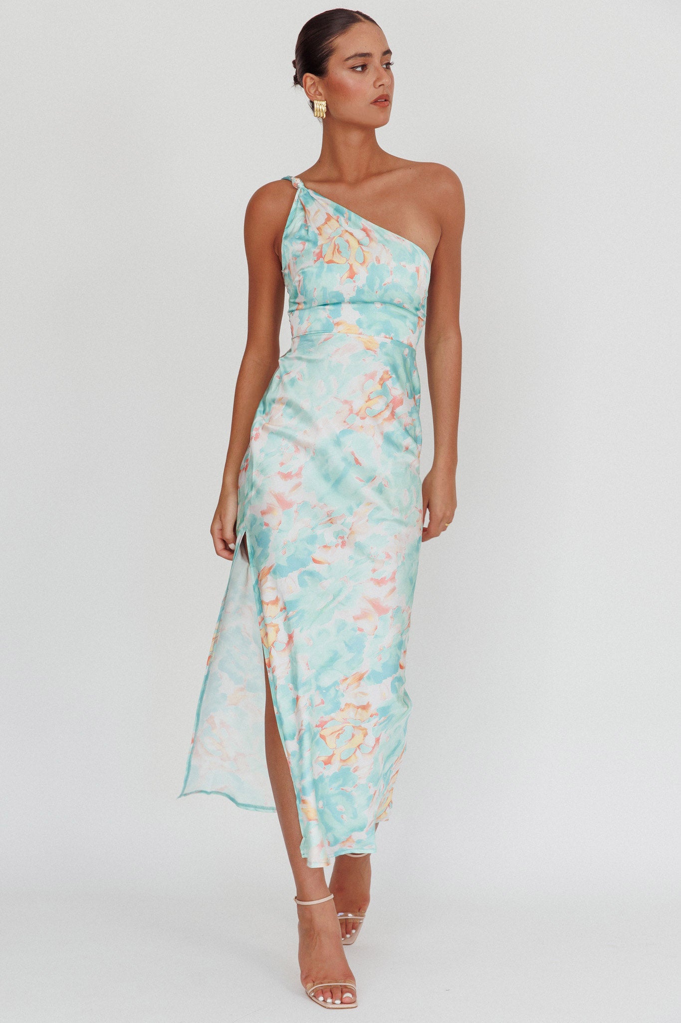 Portland One-Shoulder Maxi Dress Floral Mint-Maymioy