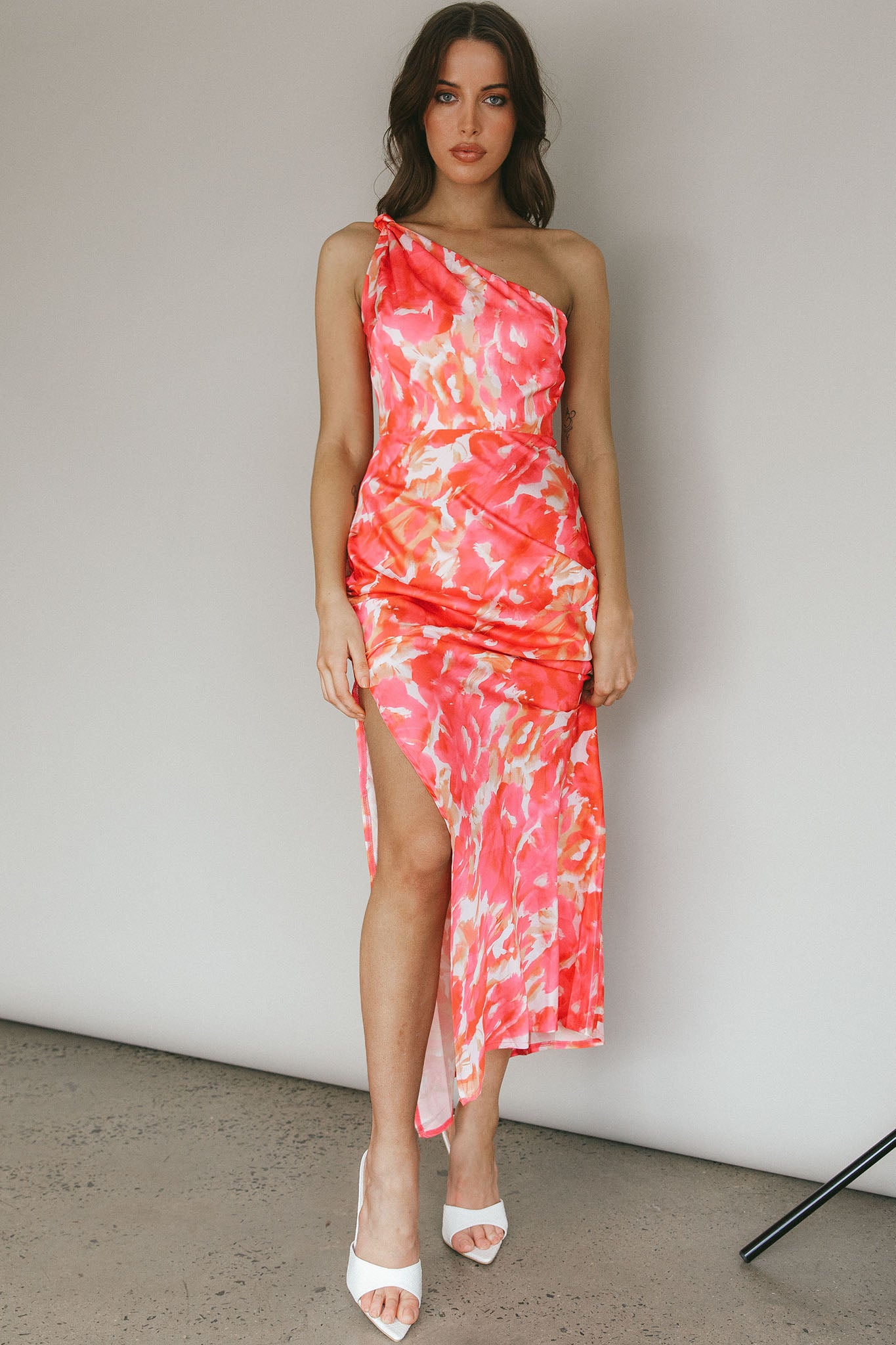 Portland One-Shoulder Maxi Dress Floral Pink-Maymioy