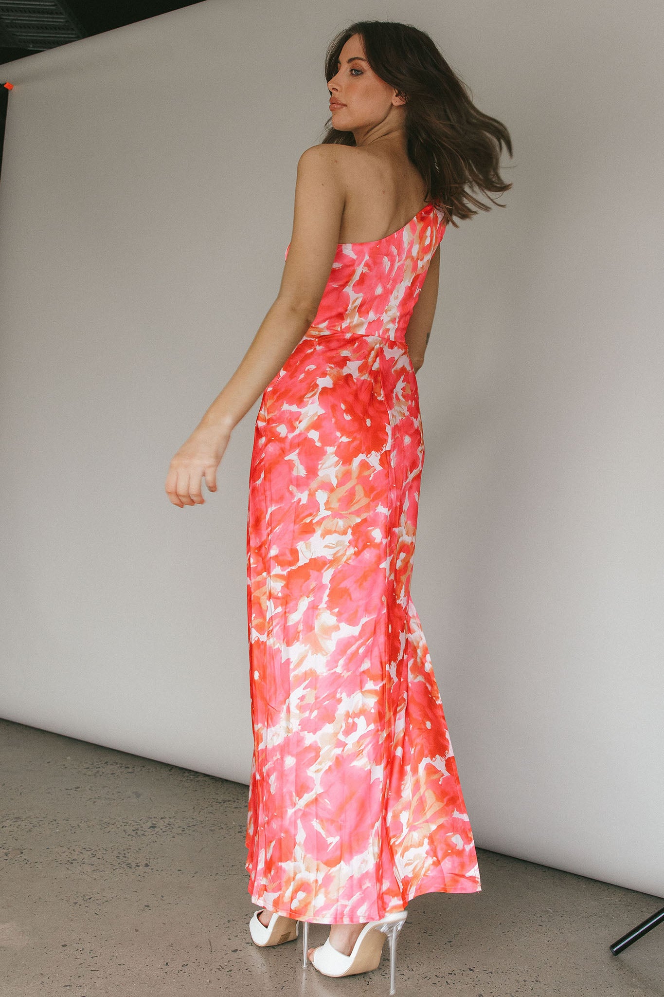 Portland One-Shoulder Maxi Dress Floral Pink-Maymioy