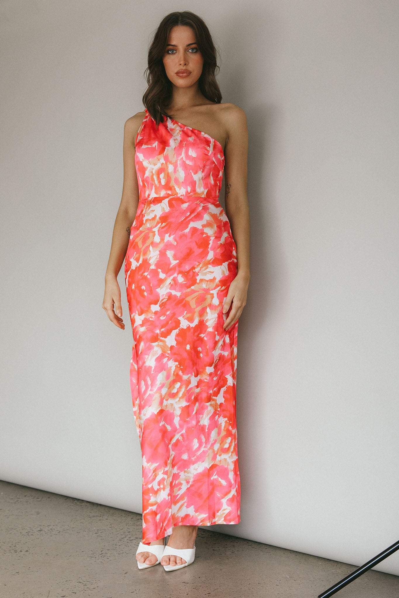 Portland One-Shoulder Maxi Dress Floral Pink-Maymioy