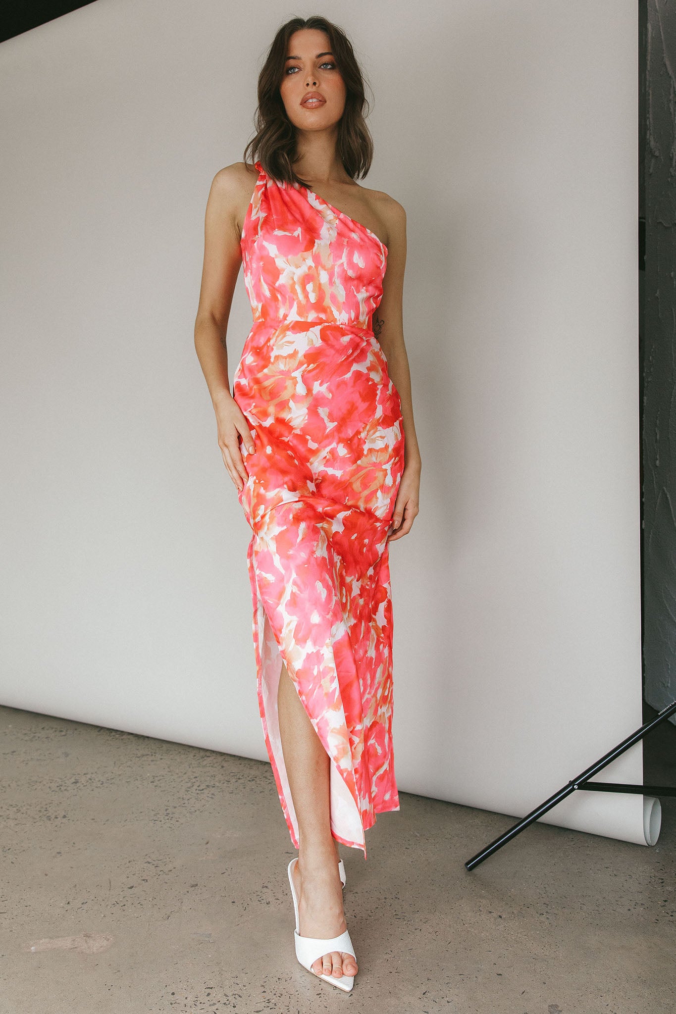 Portland One-Shoulder Maxi Dress Floral Pink-Maymioy