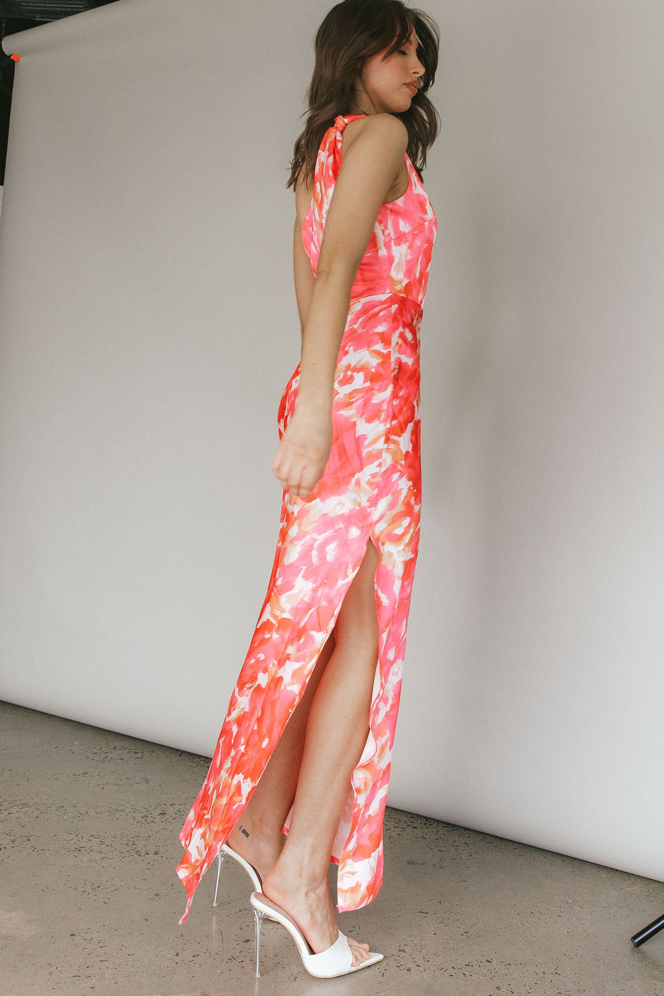 Portland One-Shoulder Maxi Dress Floral Pink-Maymioy