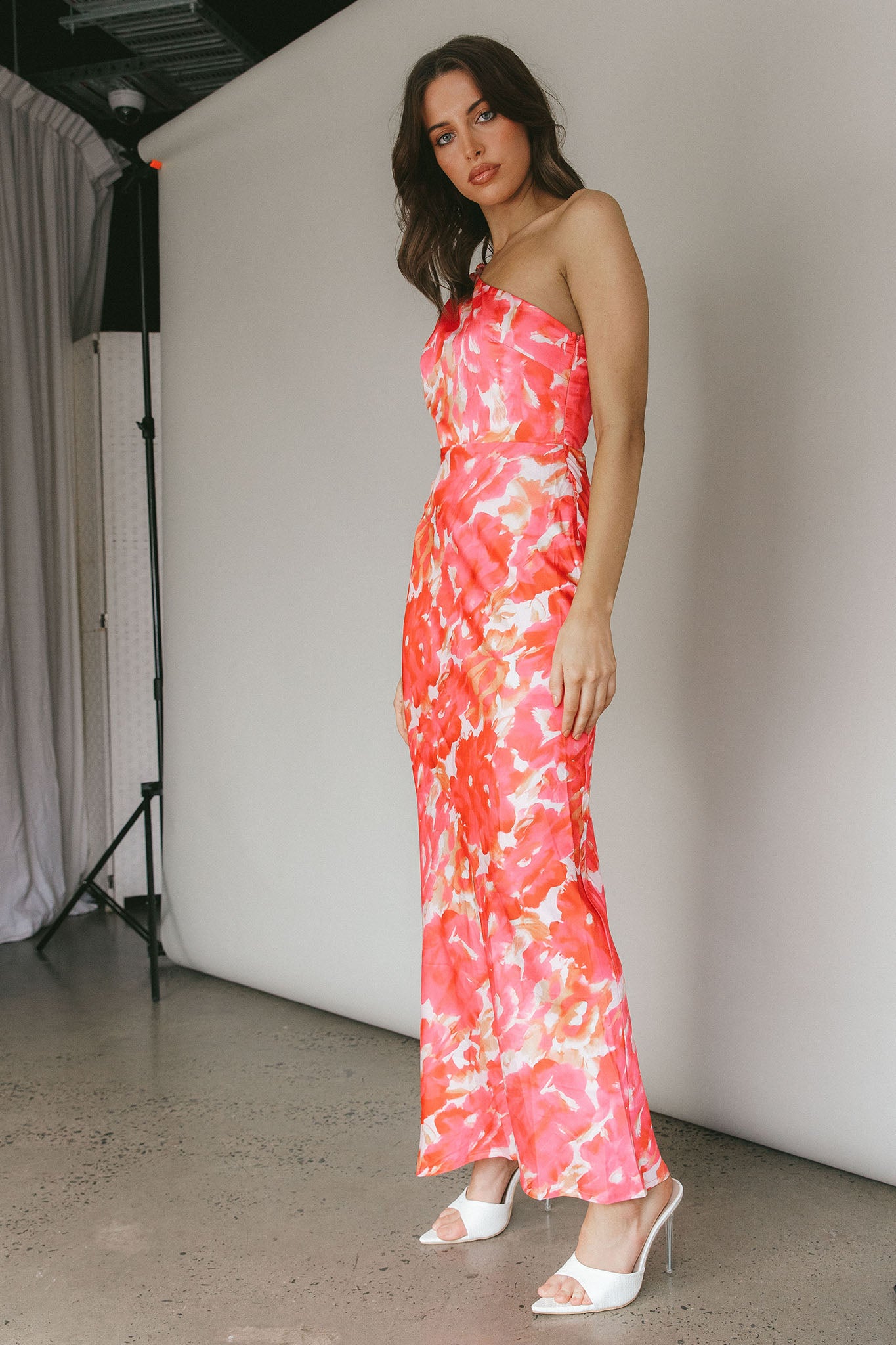 Portland One-Shoulder Maxi Dress Floral Pink-Maymioy
