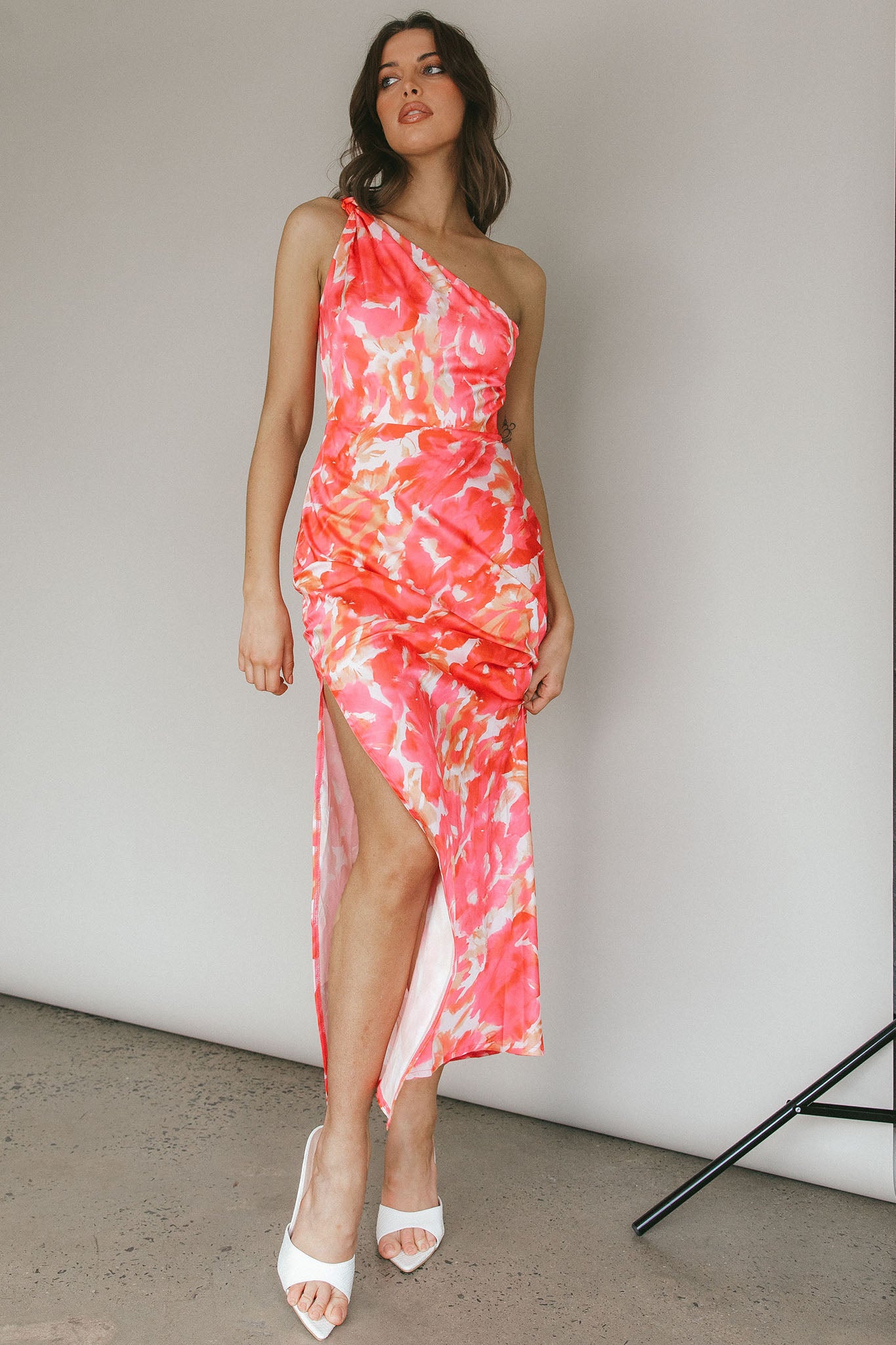 Portland One-Shoulder Maxi Dress Floral Pink-Maymioy