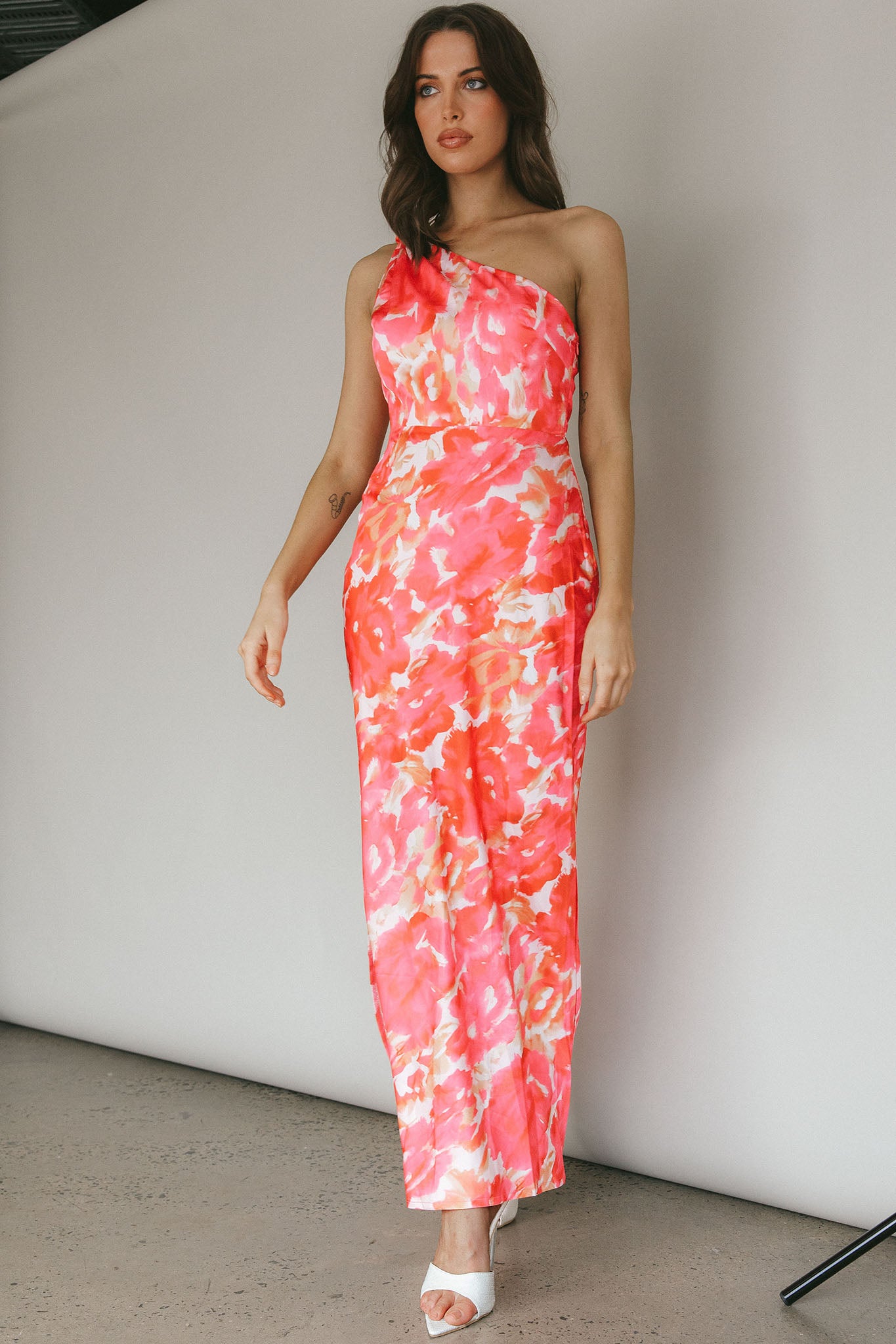 Portland One-Shoulder Maxi Dress Floral Pink-Maymioy