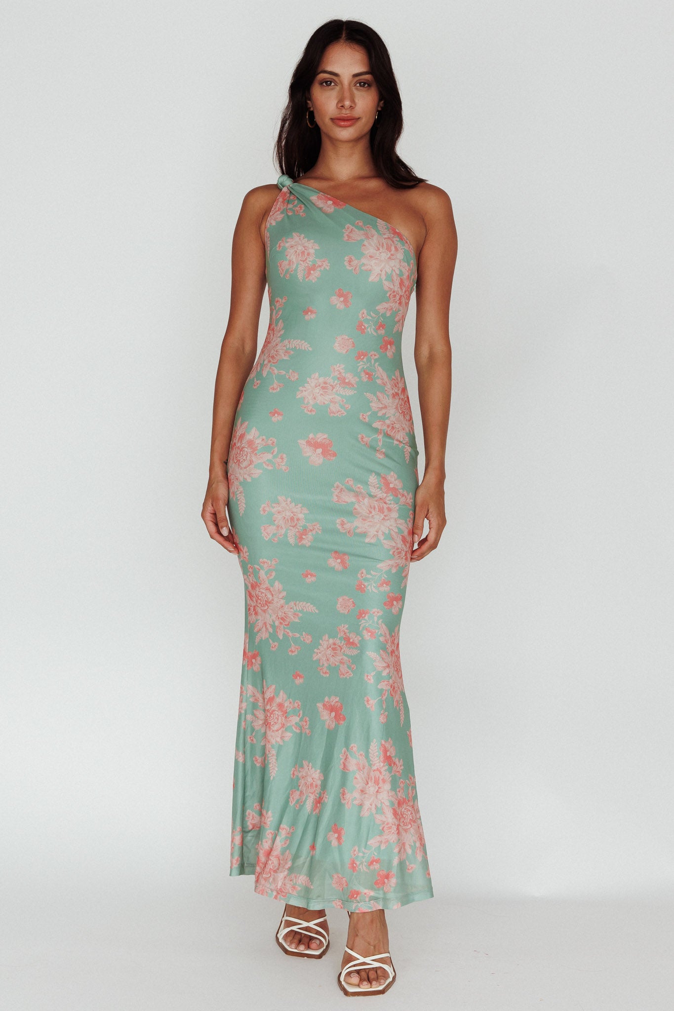 Portland One-Shoulder Jersey Maxi Dress Floral Green-Maymioy
