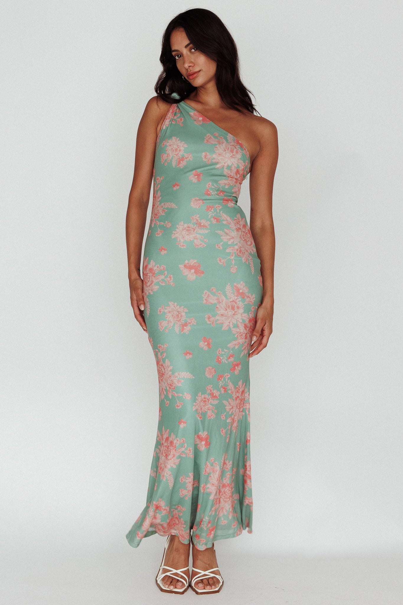 Portland One-Shoulder Jersey Maxi Dress Floral Green-Maymioy