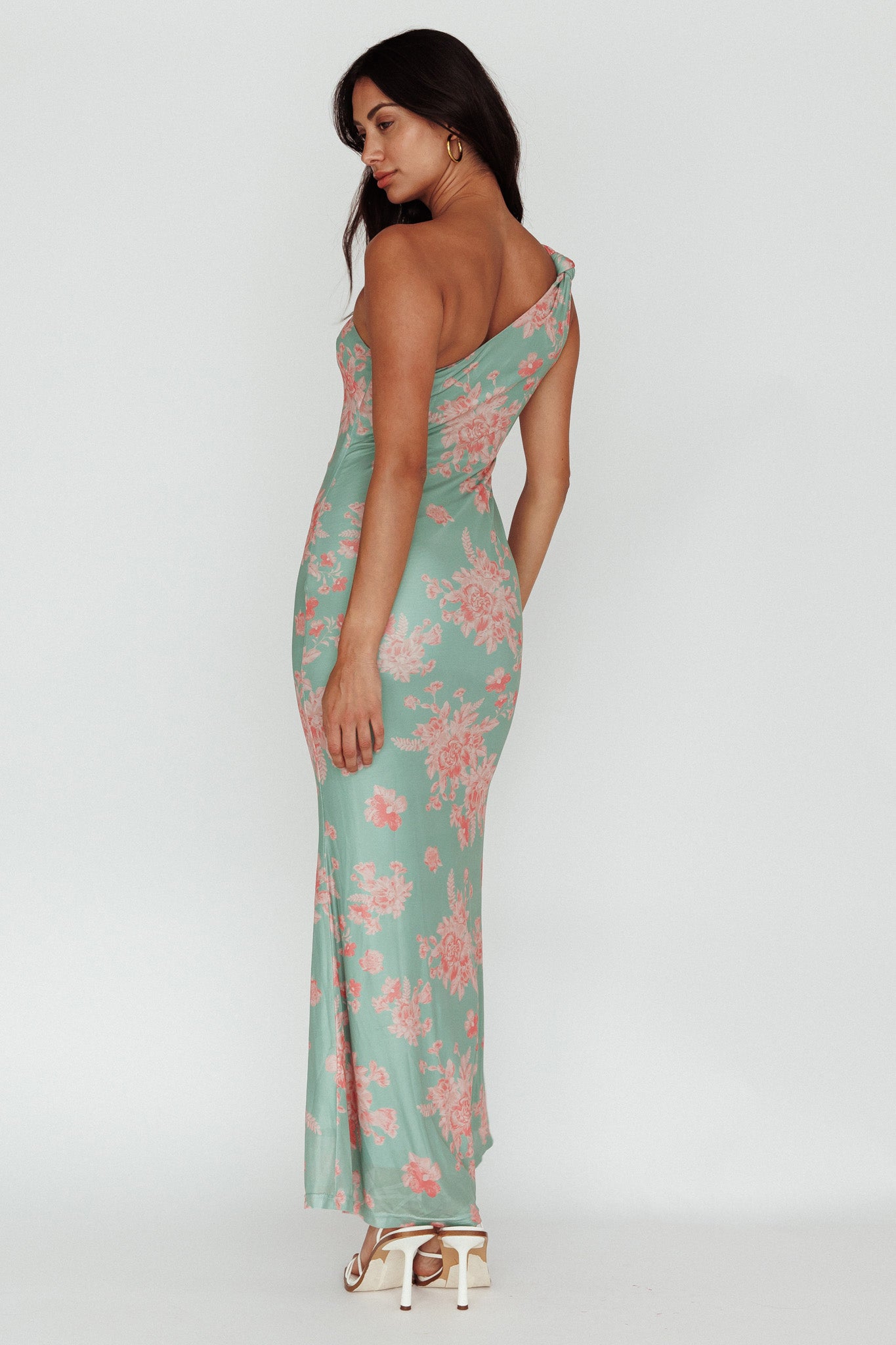 Portland One-Shoulder Jersey Maxi Dress Floral Green-Maymioy