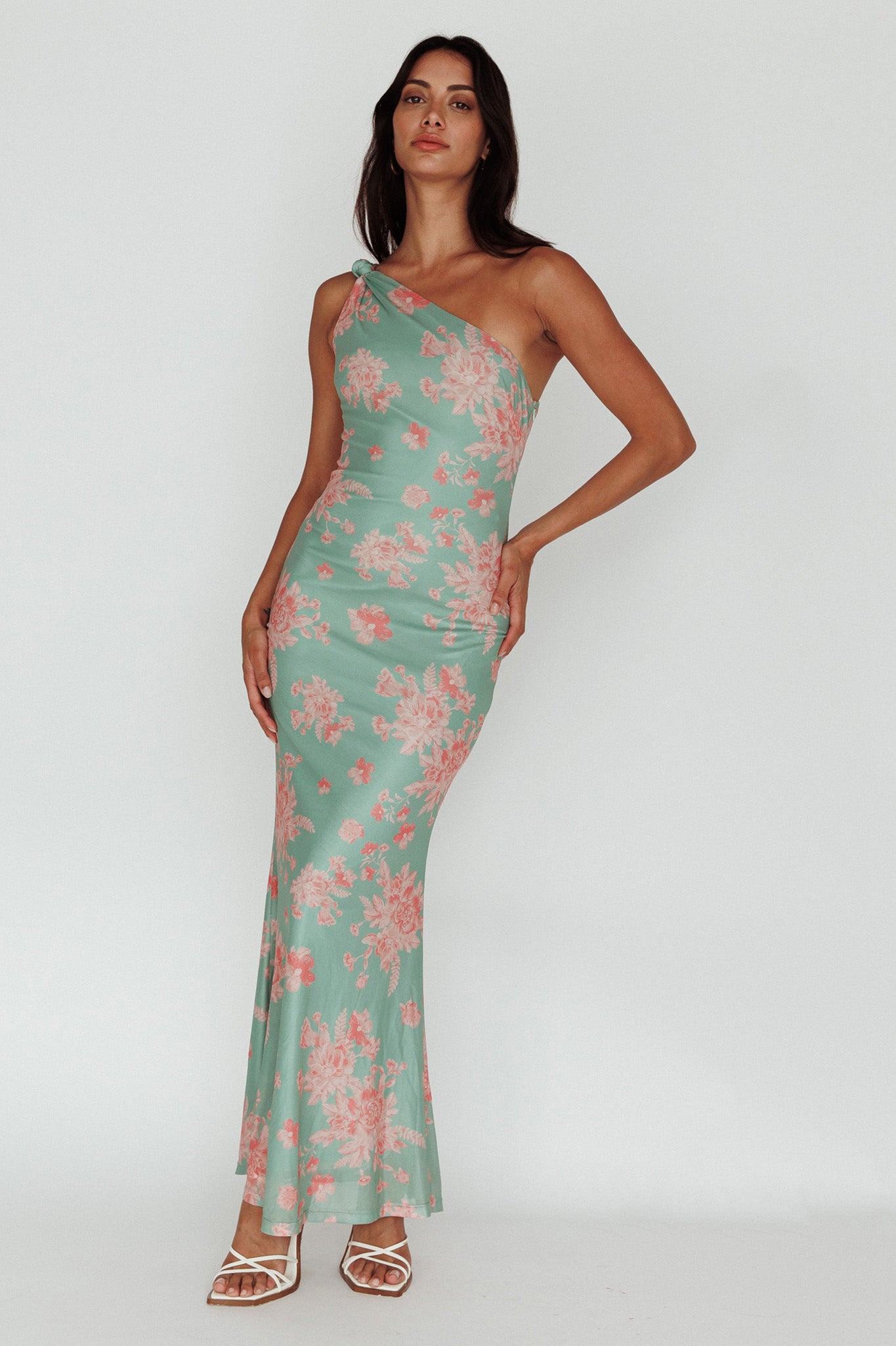 Portland One-Shoulder Jersey Maxi Dress Floral Green-Maymioy