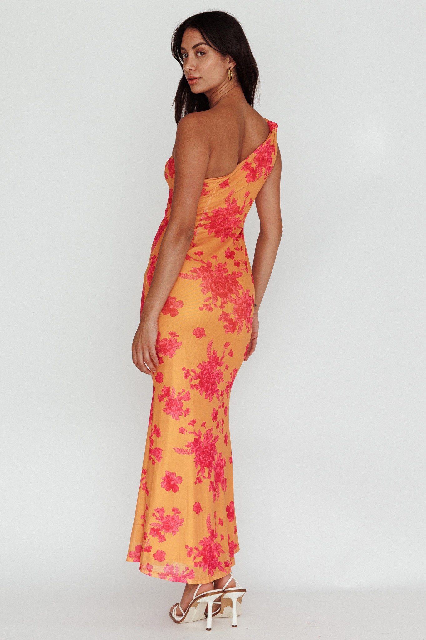 Portland One-Shoulder Jersey Maxi Dress Floral Orange-Maymioy