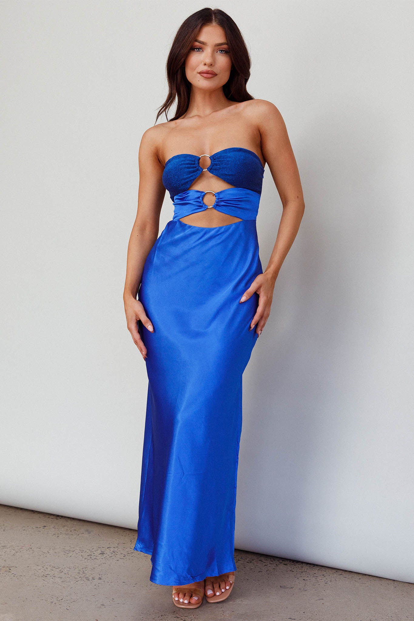 L'Amore Cut-Out Bodice Midi Dress Deep Blue-Maymioy