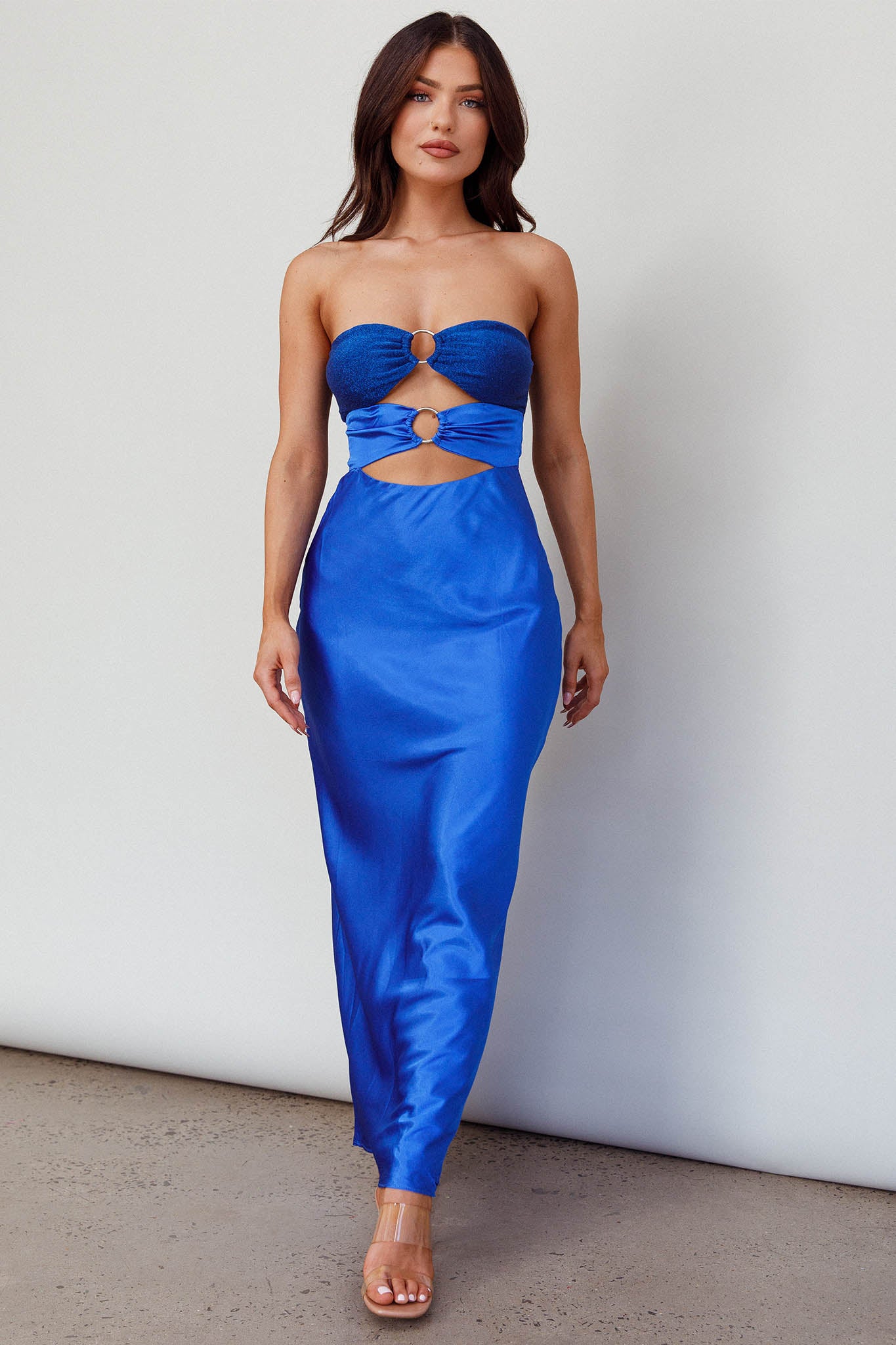 L'Amore Cut-Out Bodice Midi Dress Deep Blue-Maymioy