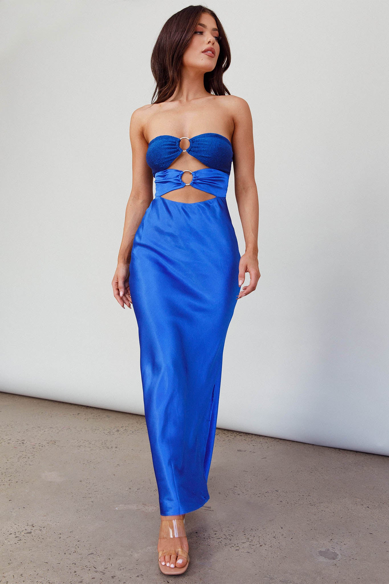 L'Amore Cut-Out Bodice Midi Dress Deep Blue-Maymioy