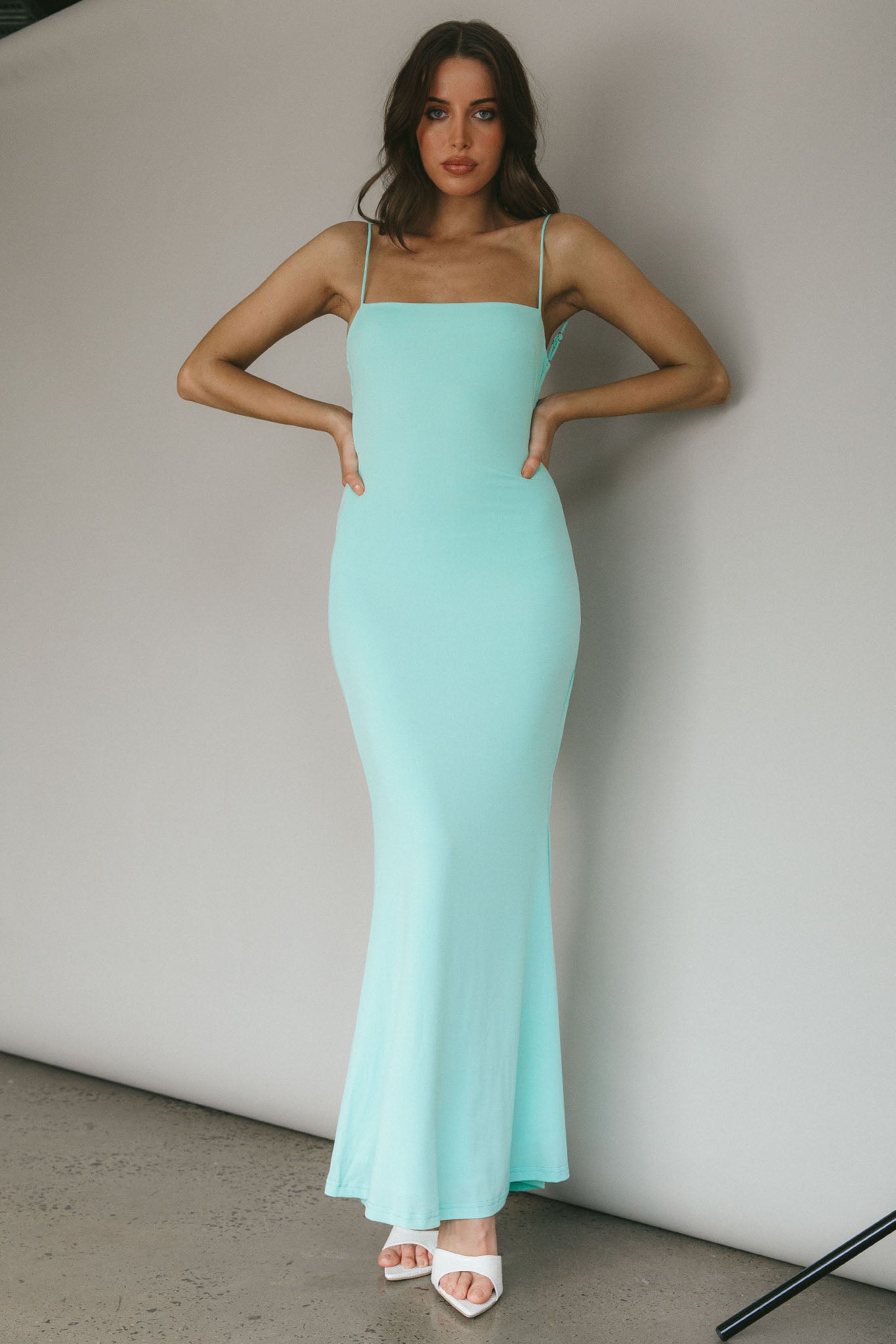 Tarah Low Back Maxi Dress Water Sprite-Maymioy