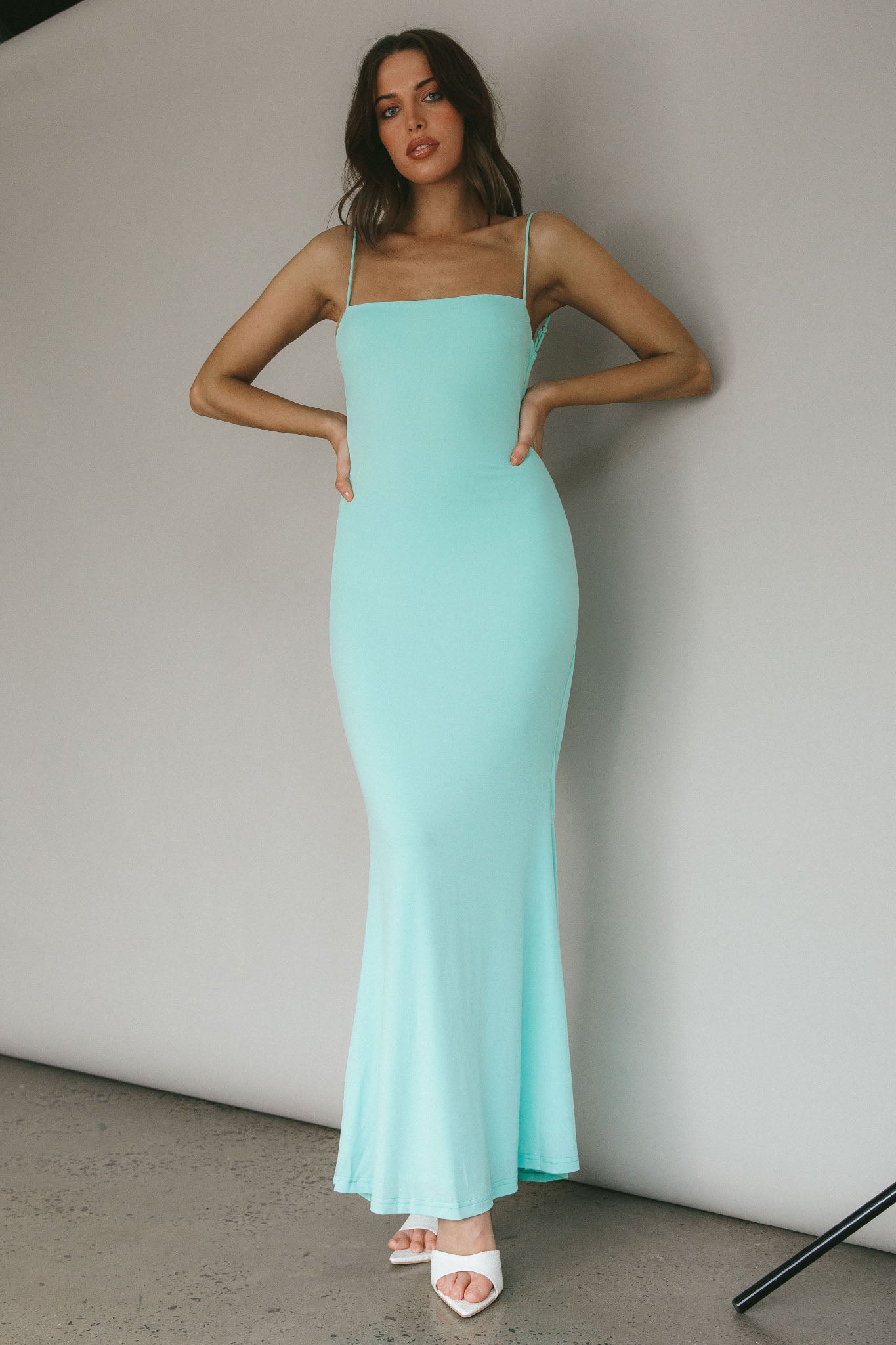 Tarah Low Back Maxi Dress Water Sprite-Maymioy