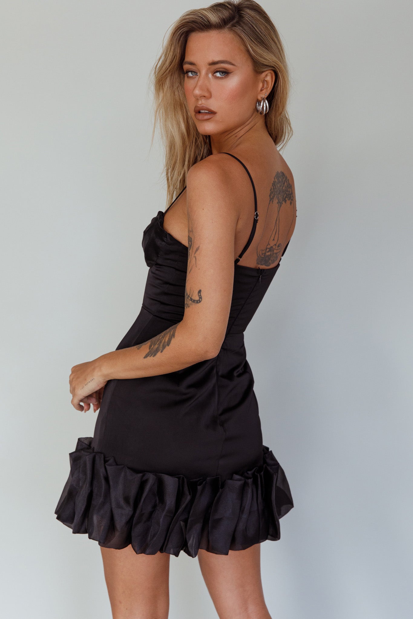 Buona Sera Hem Decoration Mini Dress Black-Maymioy
