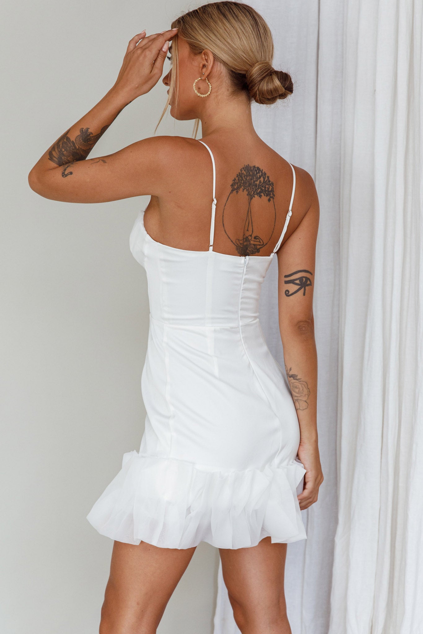 Buona Sera Hem Decoration Mini Dress White-Maymioy