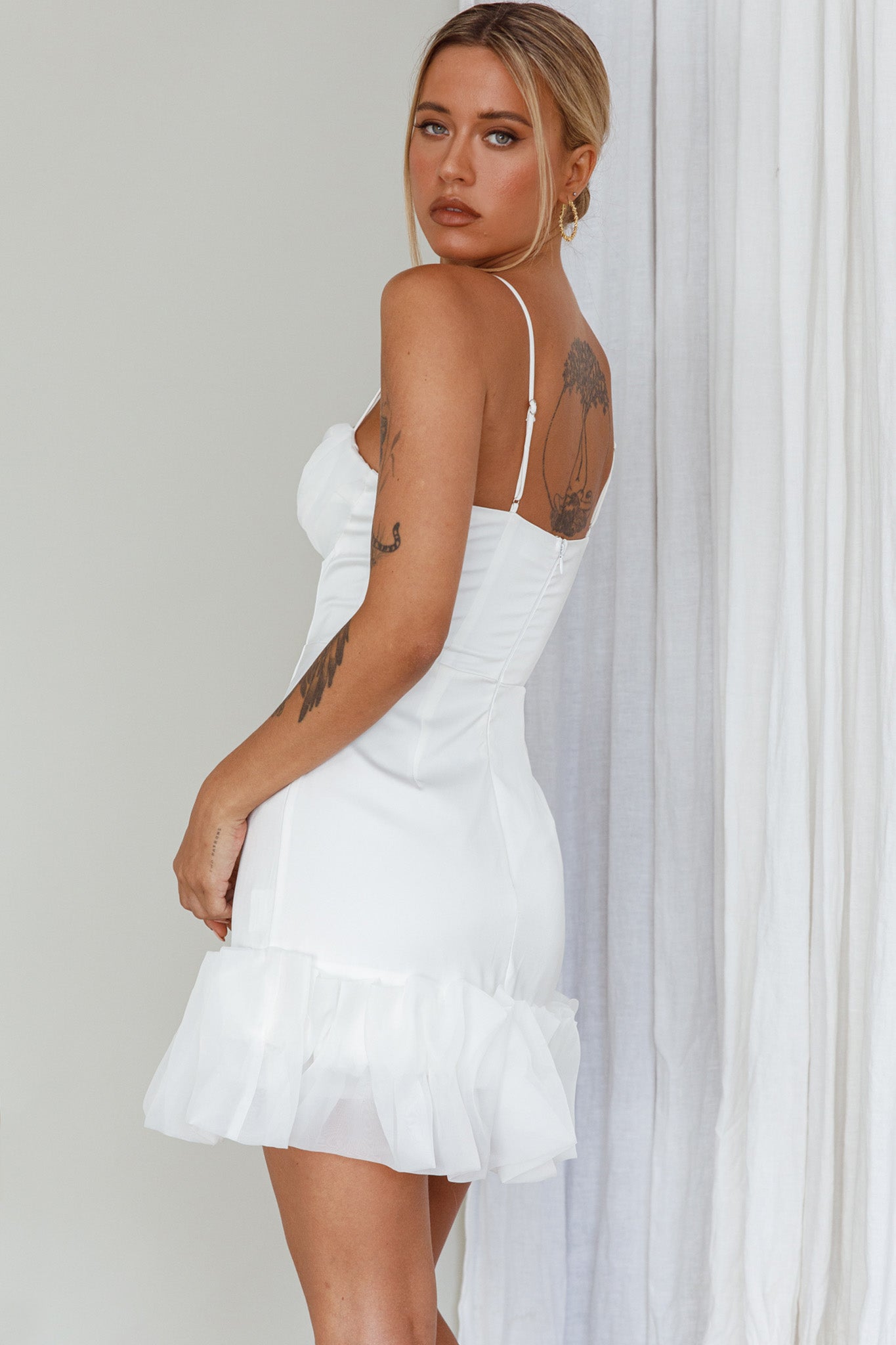 Buona Sera Hem Decoration Mini Dress White-Maymioy