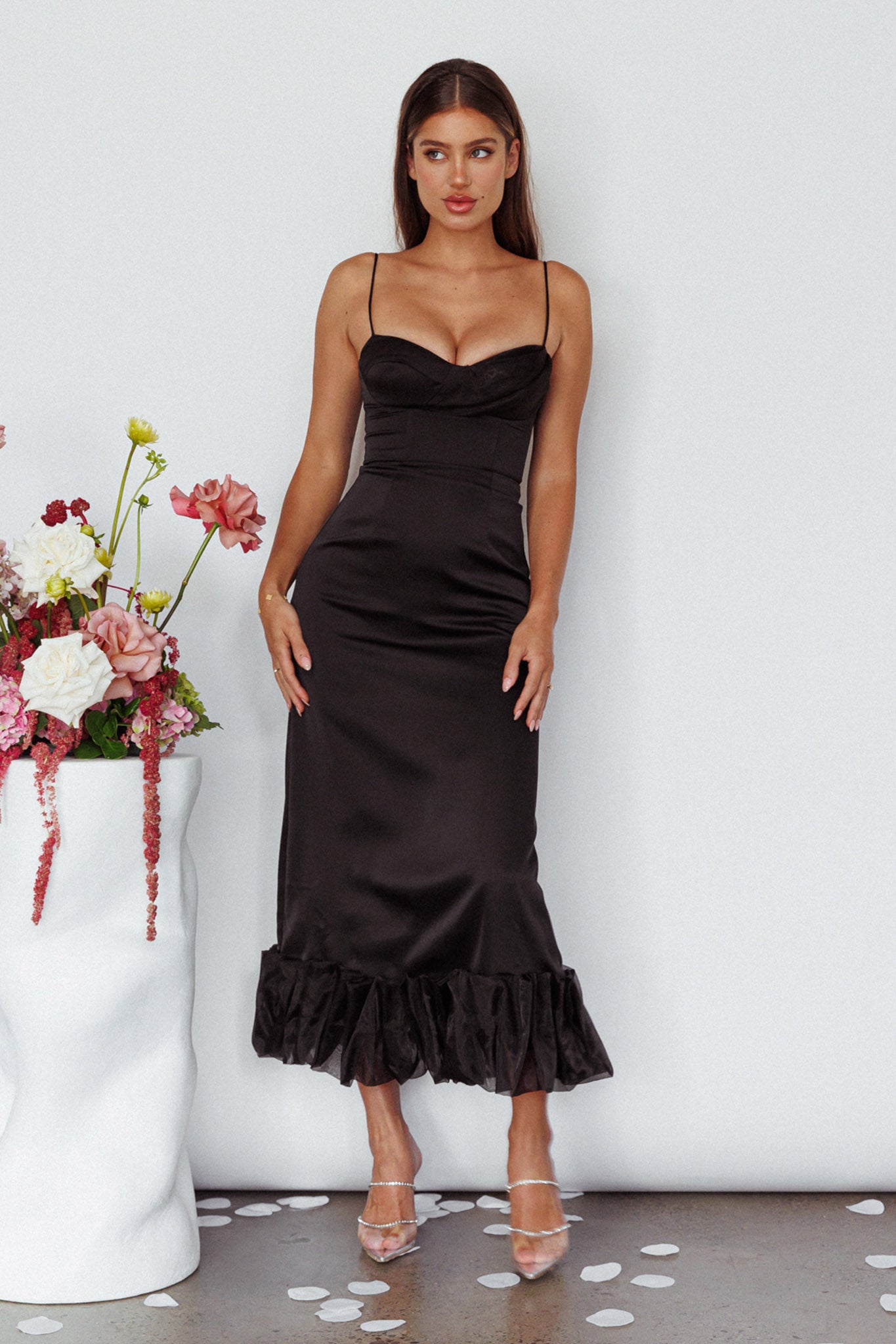 Buona Sera Hem Decoration Midi Dress Black-Maymioy