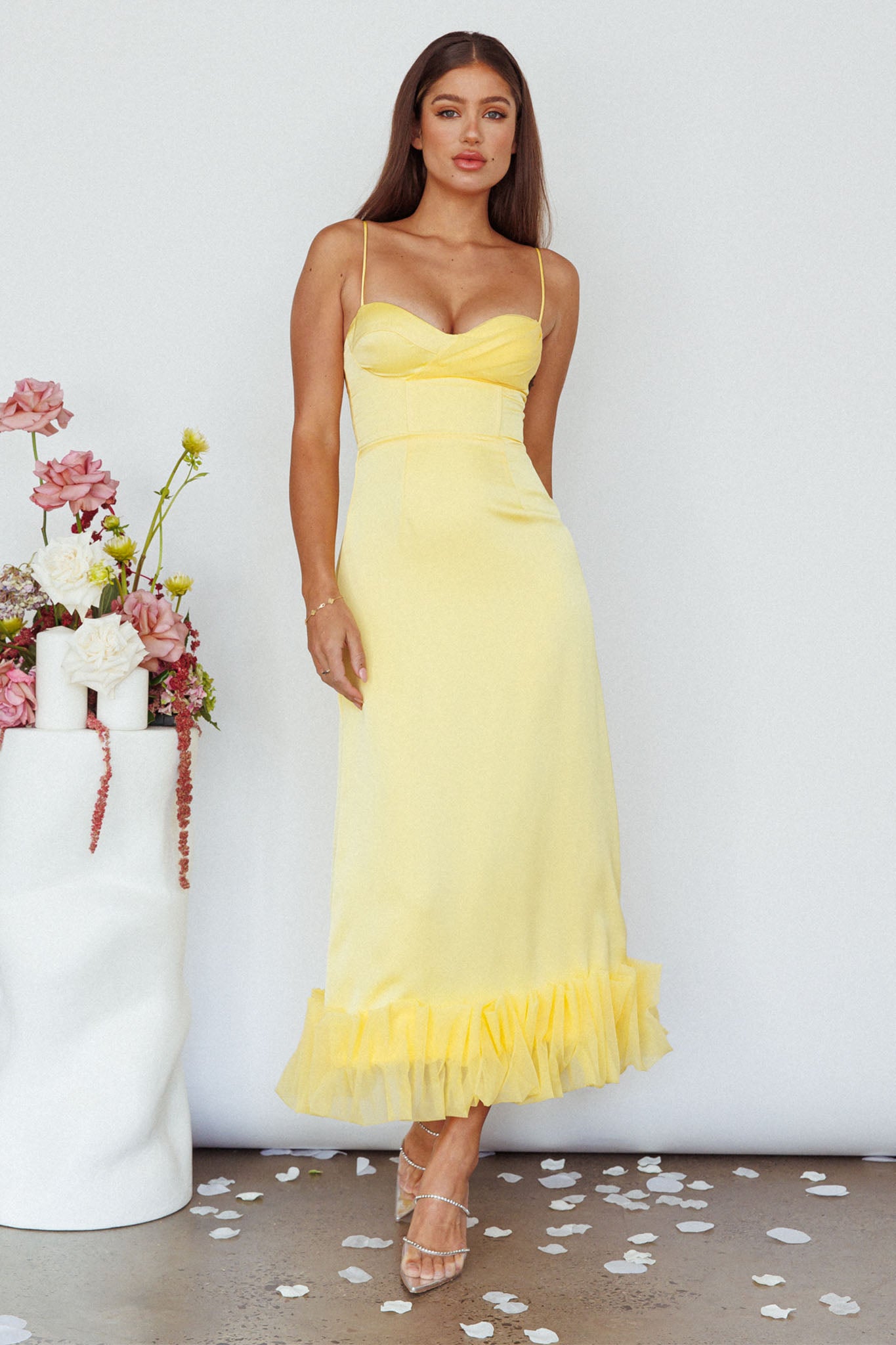 Buona Sera Hem Decoration Midi Dress Lemon-Maymioy