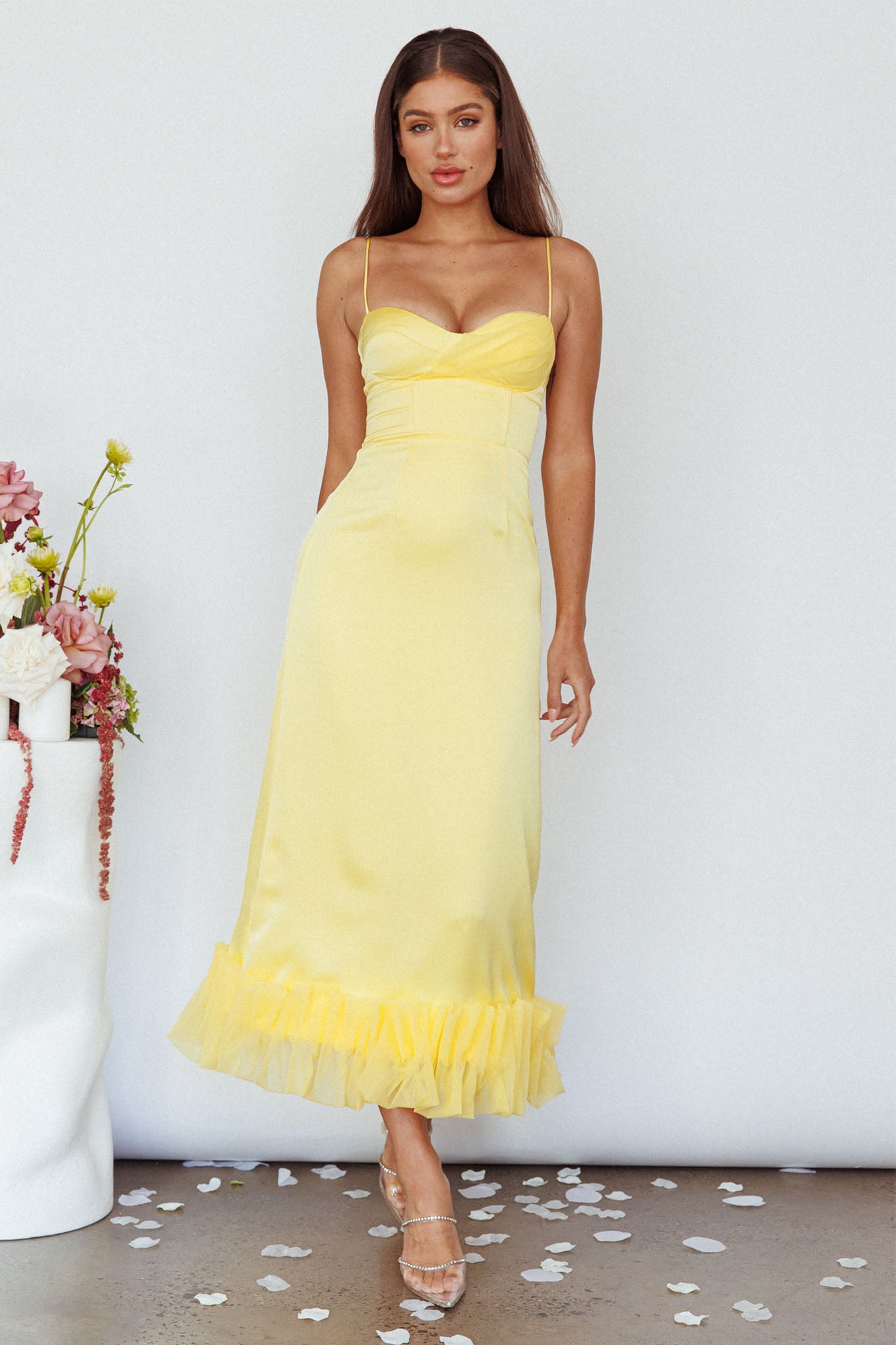 Buona Sera Hem Decoration Midi Dress Lemon-Maymioy