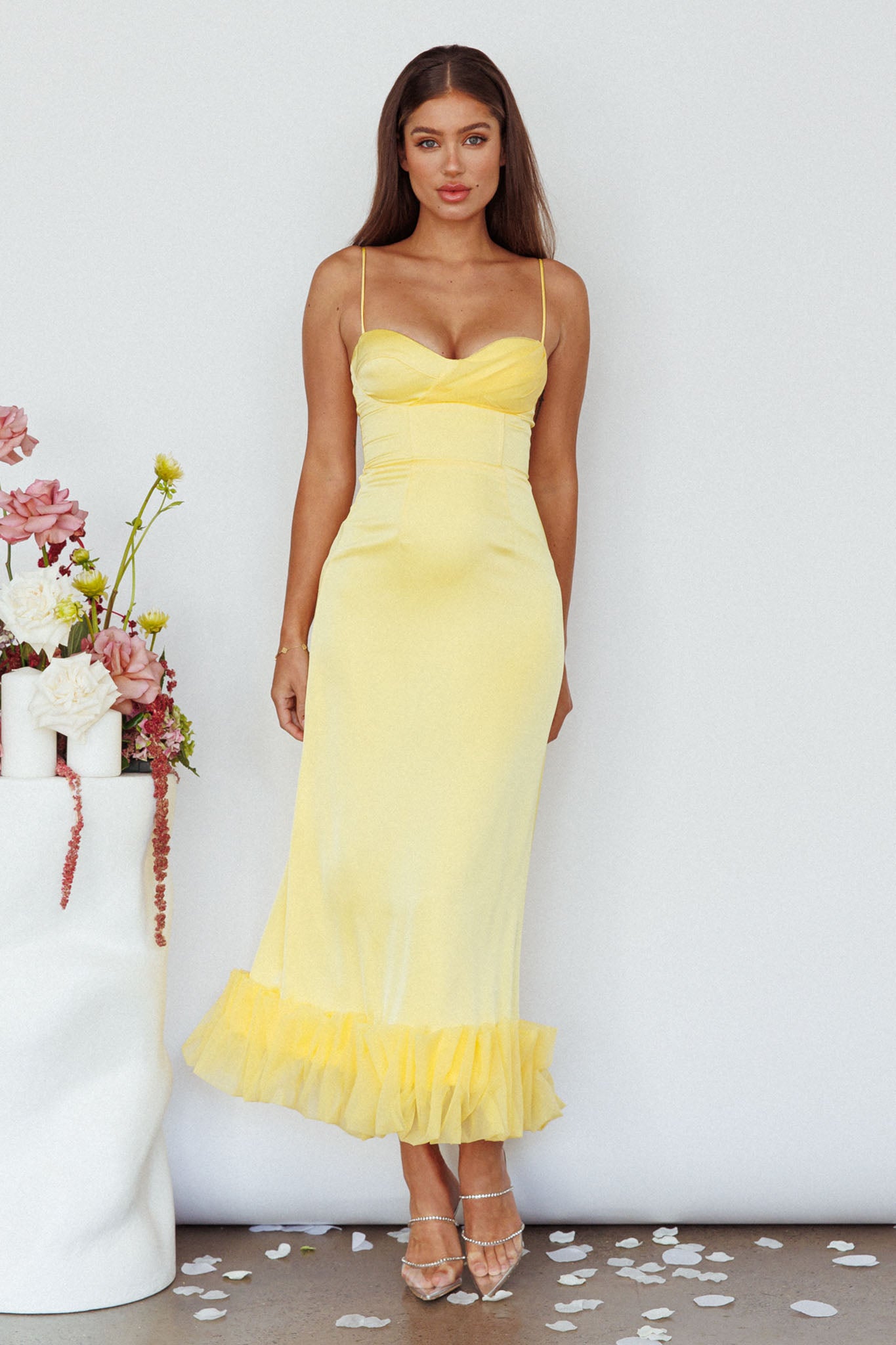 Buona Sera Hem Decoration Midi Dress Lemon-Maymioy