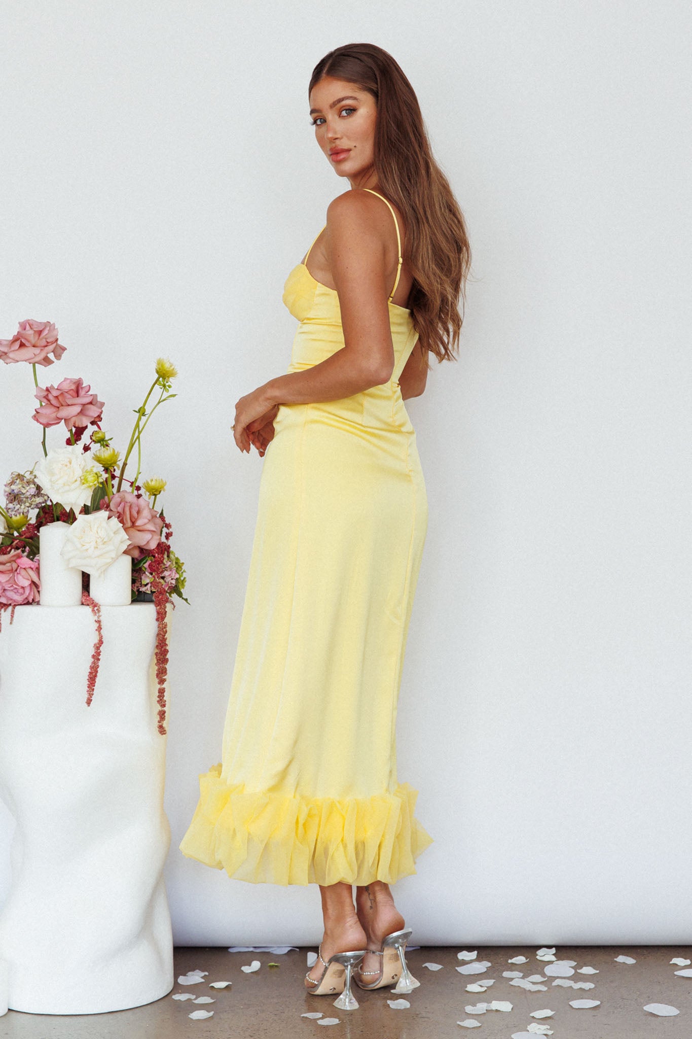 Buona Sera Hem Decoration Midi Dress Lemon-Maymioy
