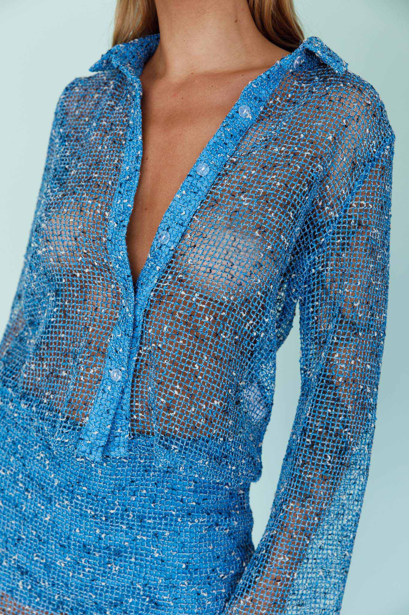 Lexi Long Sleeve Button Top Cerulean-Maymioy