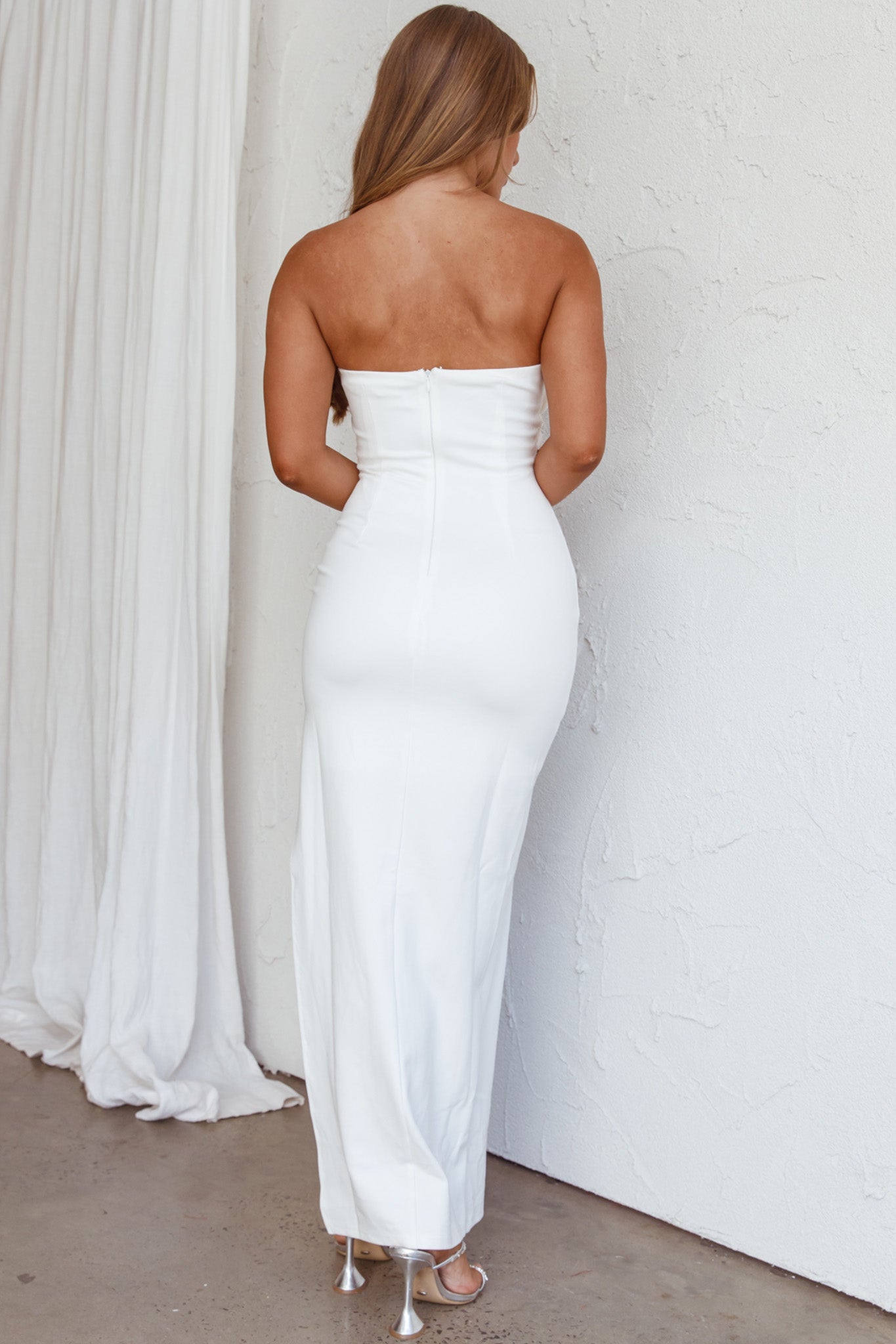 Mykonos Nights Strapless Maxi Dress White-Maymioy