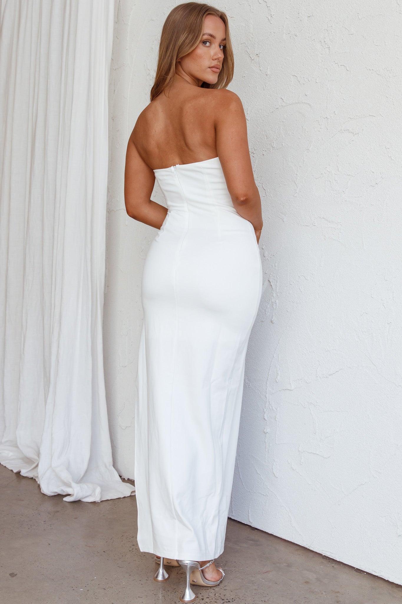 Mykonos Nights Strapless Maxi Dress White-Maymioy