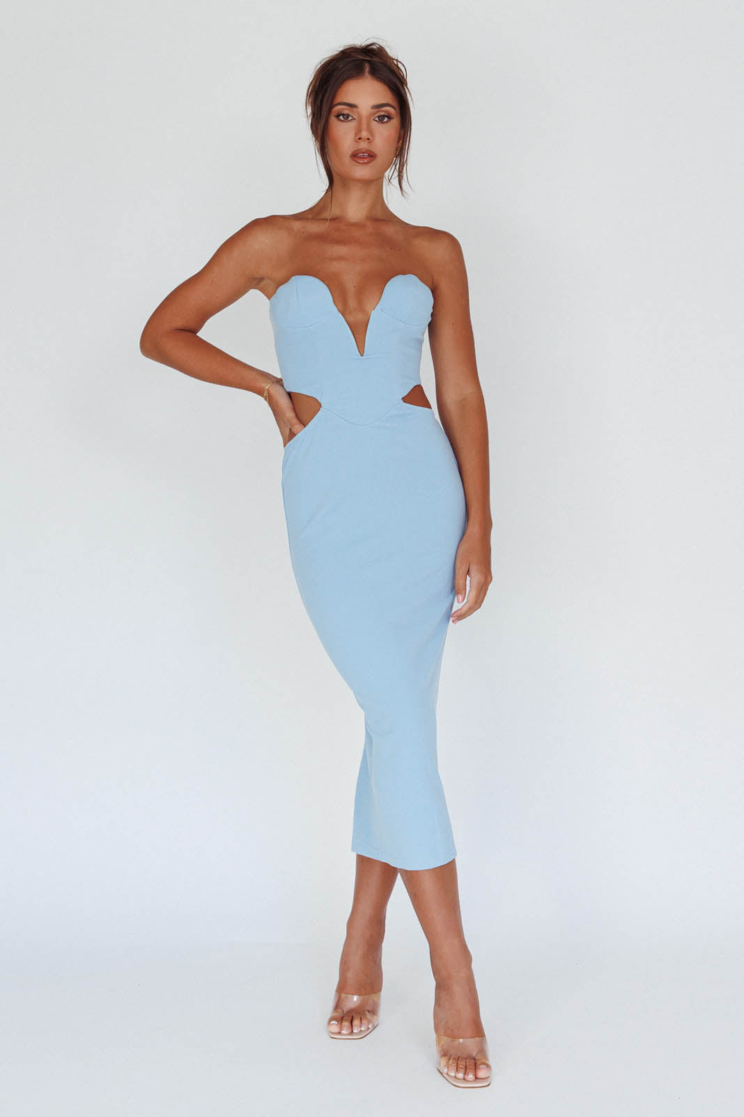 Dragonfly Lace-up Back Midi Dress Blue-Maymioy