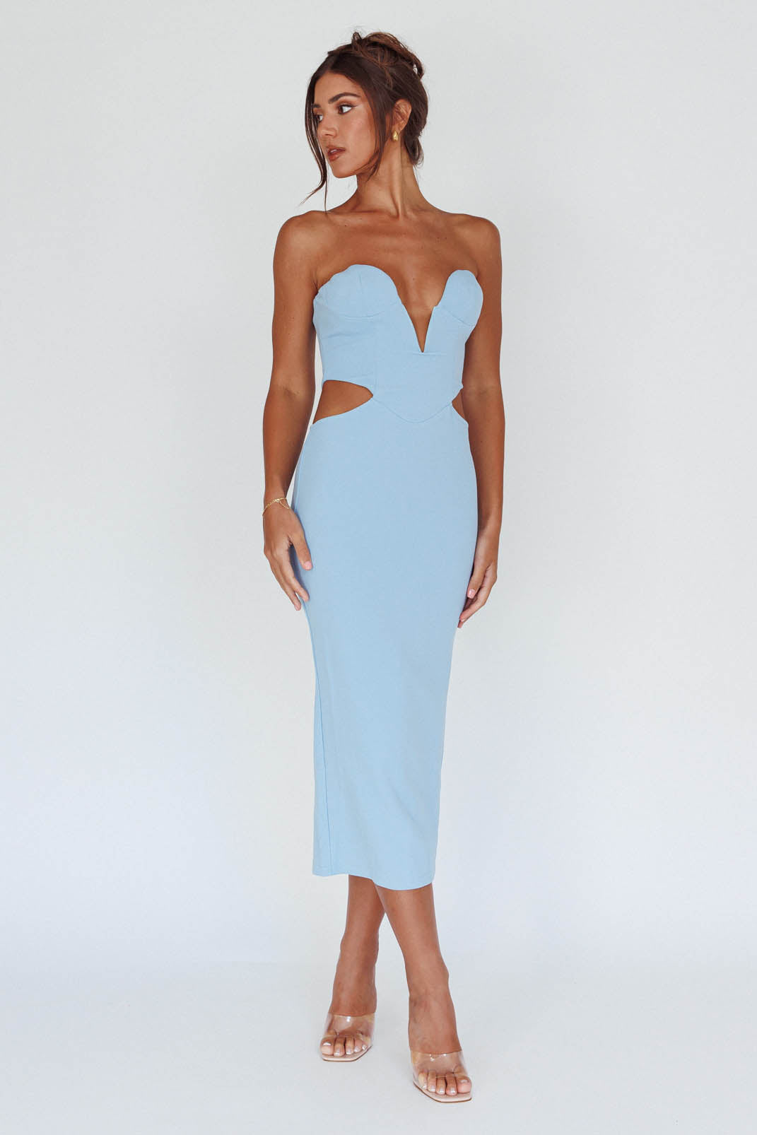 Dragonfly Lace-up Back Midi Dress Blue-Maymioy