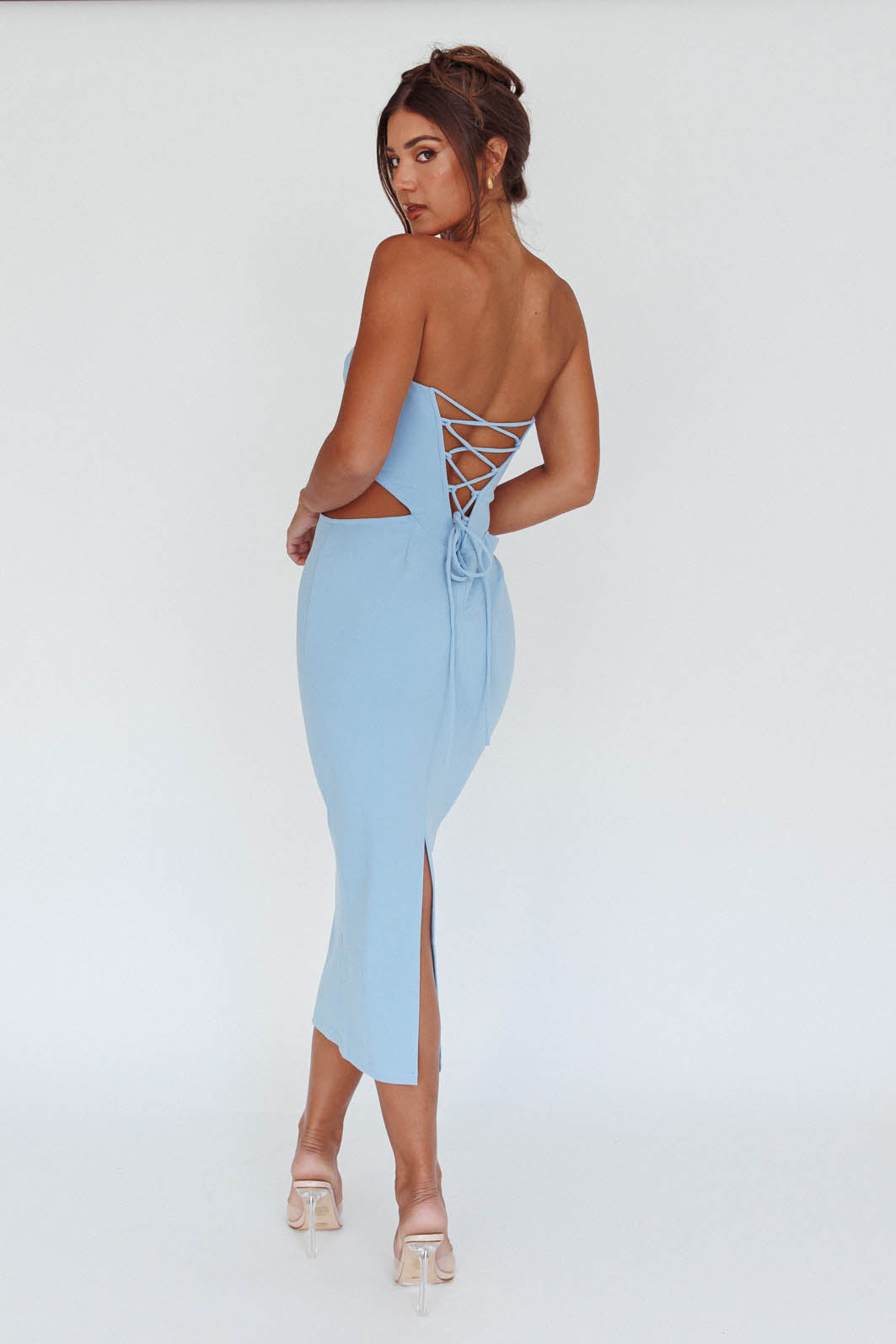 Dragonfly Lace-up Back Midi Dress Blue-Maymioy