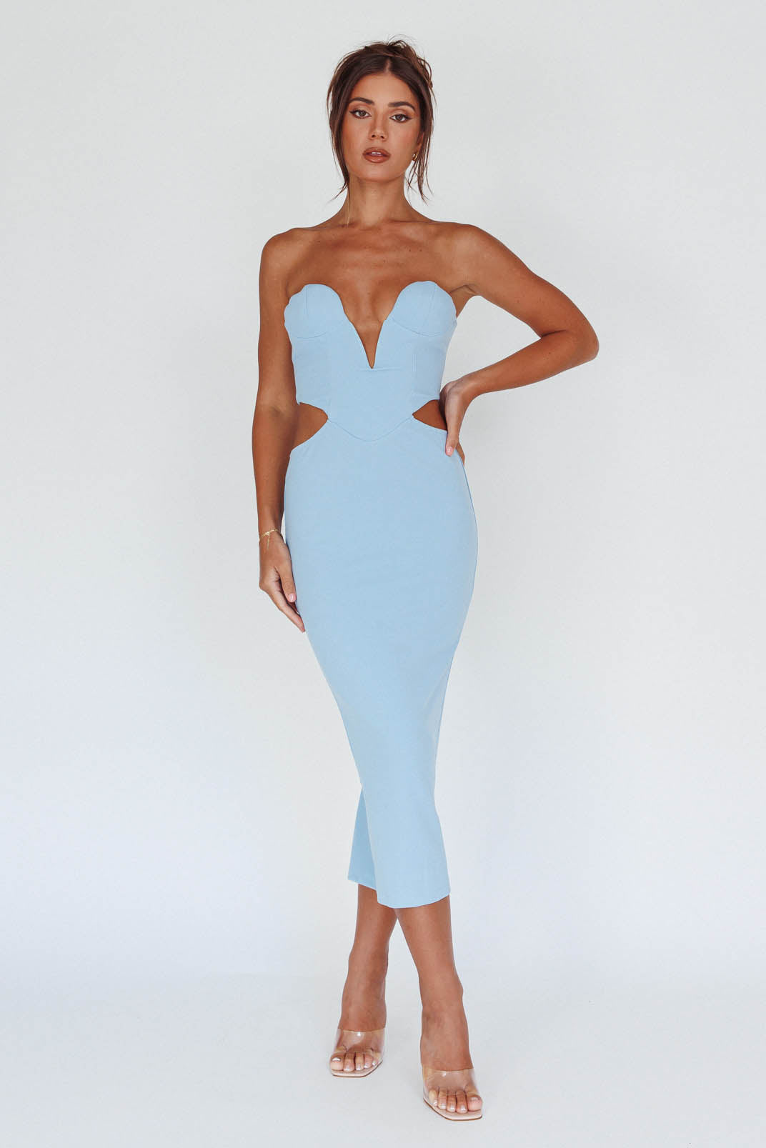 Dragonfly Lace-up Back Midi Dress Blue-Maymioy