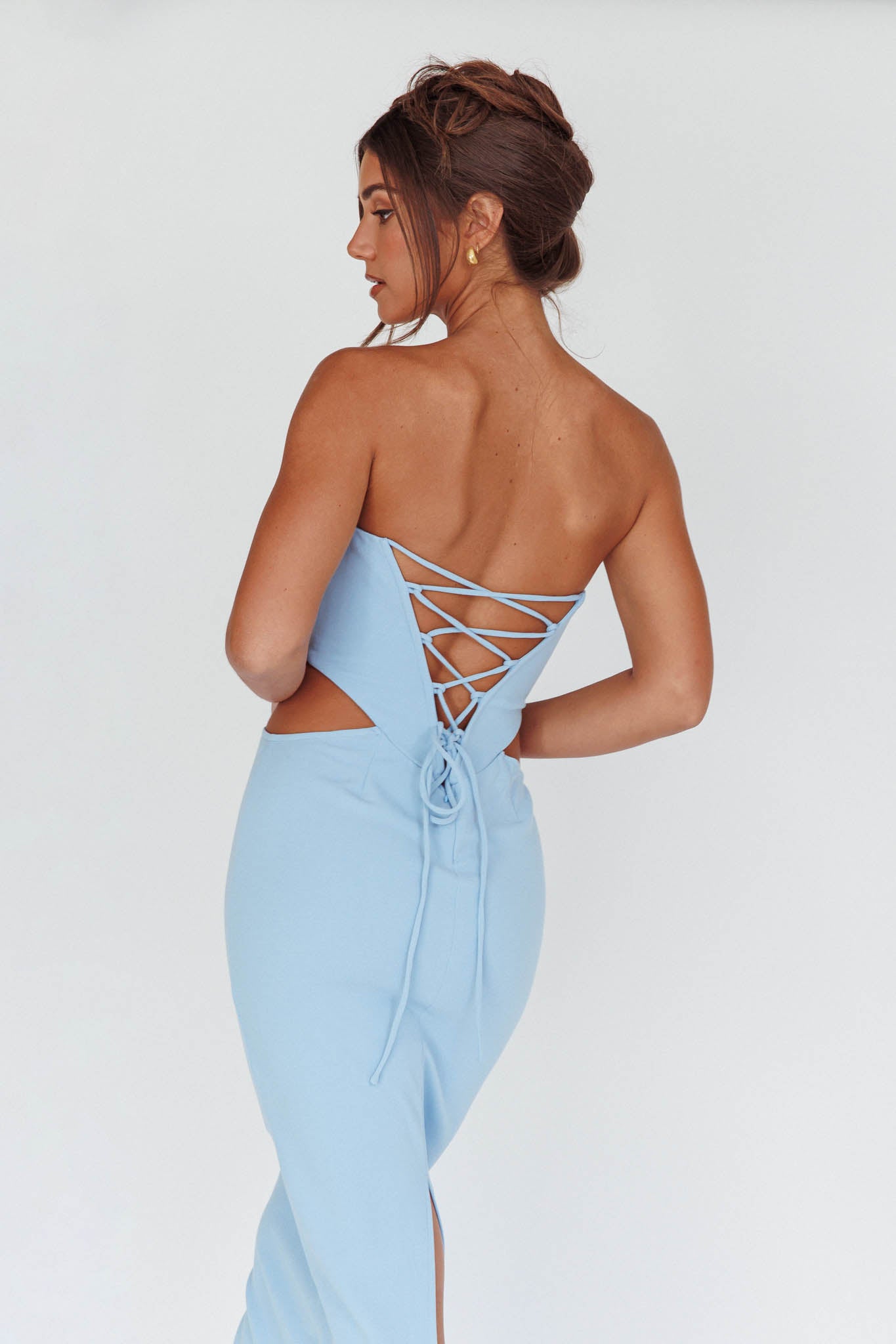 Dragonfly Lace-up Back Midi Dress Blue-Maymioy