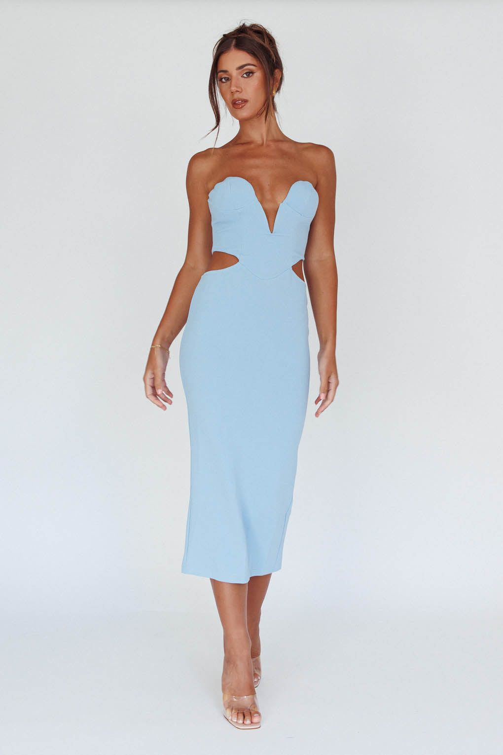 Dragonfly Lace-up Back Midi Dress Blue-Maymioy