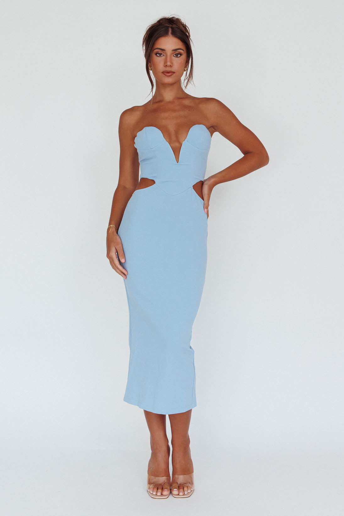 Dragonfly Lace-up Back Midi Dress Blue-Maymioy