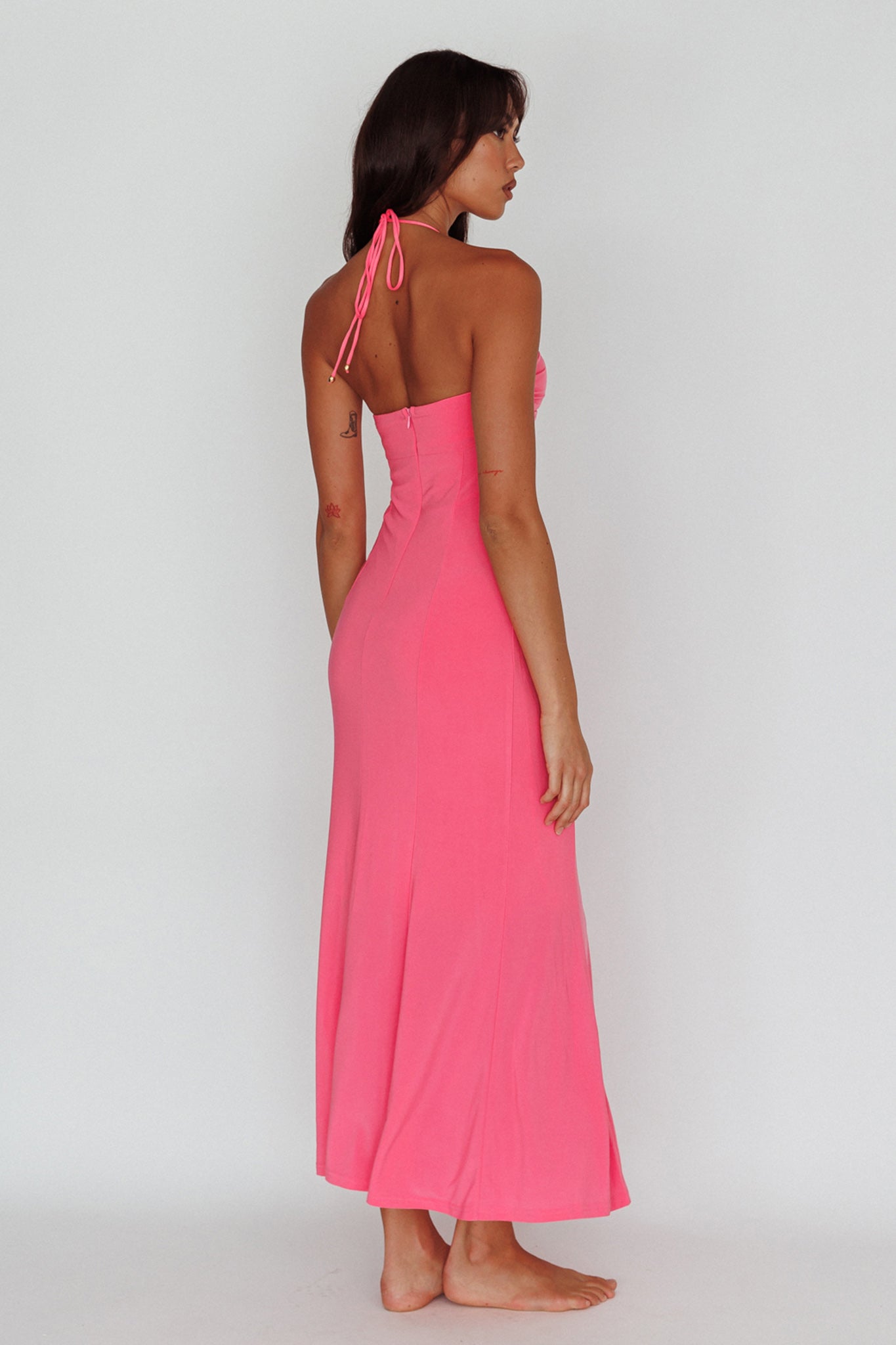 Ibiza Sunset Bust Flower Midi Dress Hot Pink-Maymioy