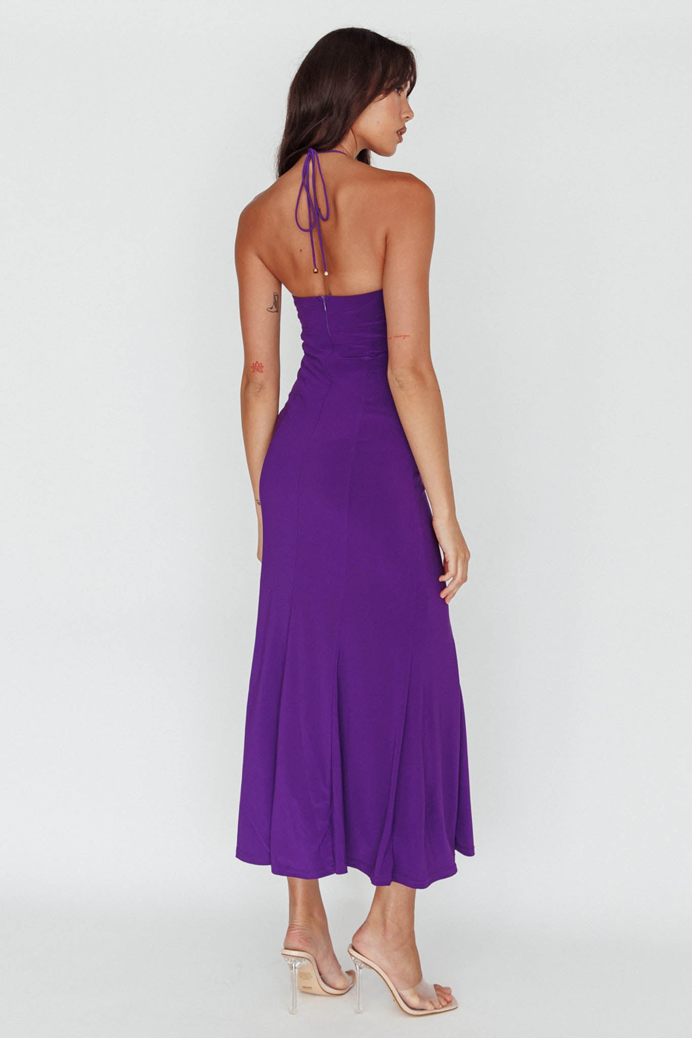Ibiza Sunset Bust Flower Midi Dress Purple-Maymioy