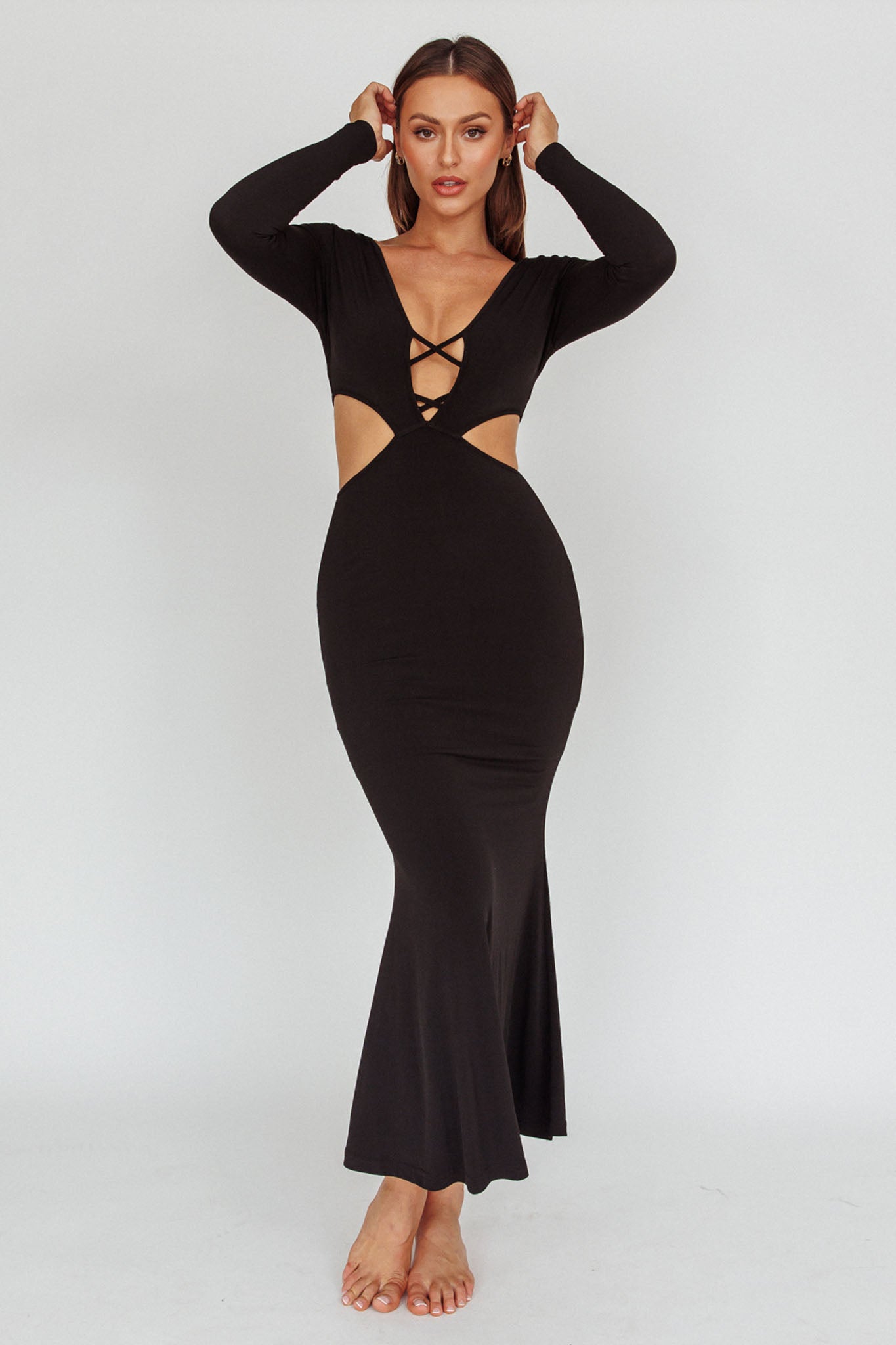 Dress Codes Cut-Out Maxi Dress Black-Maymioy