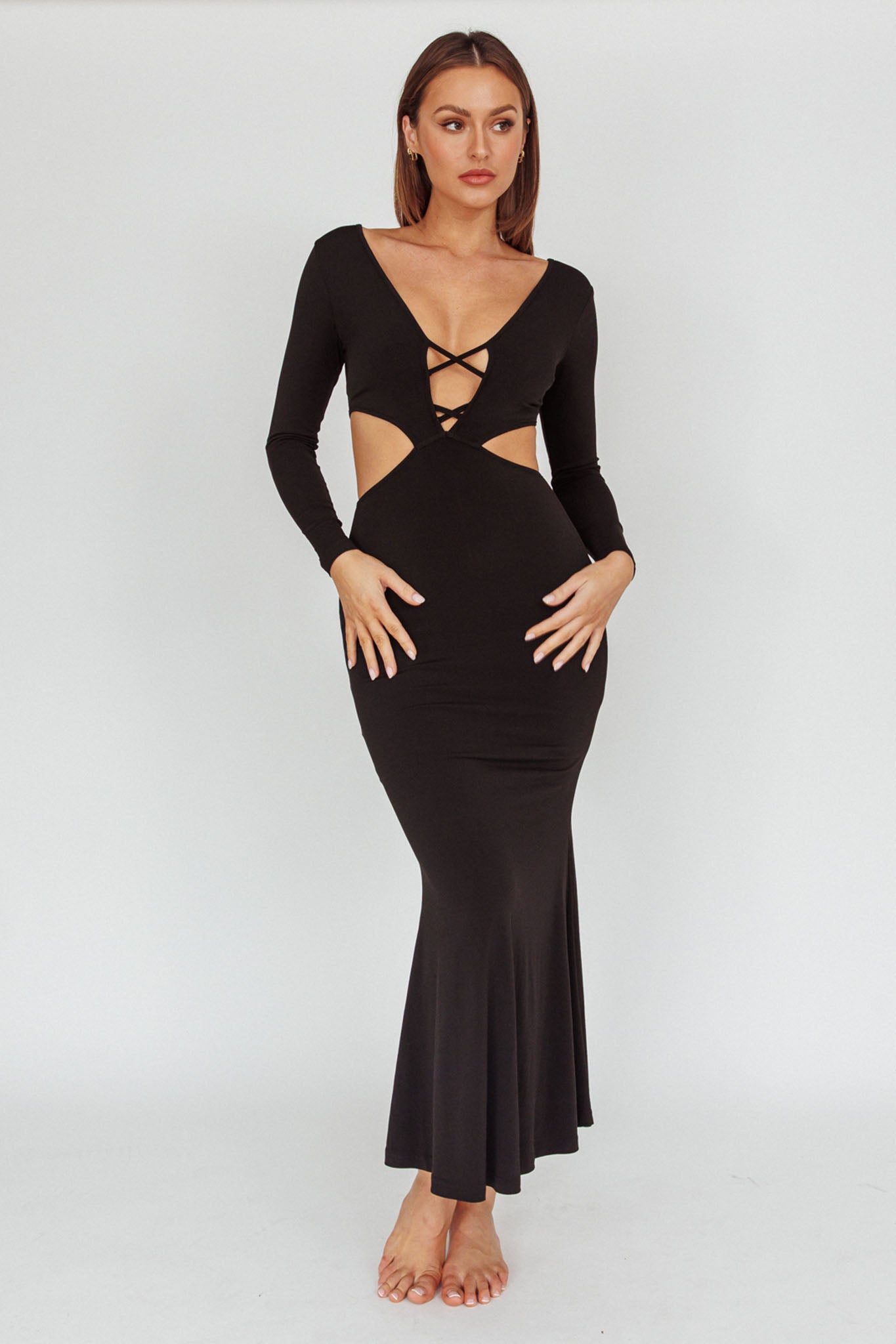 Dress Codes Cut-Out Maxi Dress Black-Maymioy